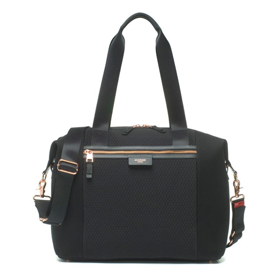 Storksak Stevie Luxe Diaper Bag - Waterproof Scuba Black Backpack for Moms | Perfect for Baby Essentials, Travel & Everyday Use