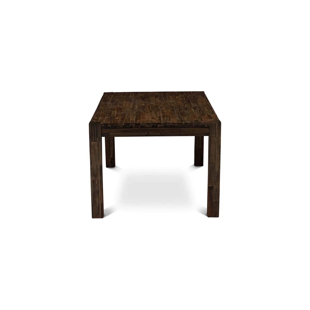 East West Furniture LMVE5-77-21 5-Piece Rustic Wood Dining Table Set with 4 Blue Linen Upholstered Chairs, 40x72 Inch Jacobean Finish - Perfect for Farmhouse Kitchens, Small Dining Rooms & Cozy Breakfast Nooks