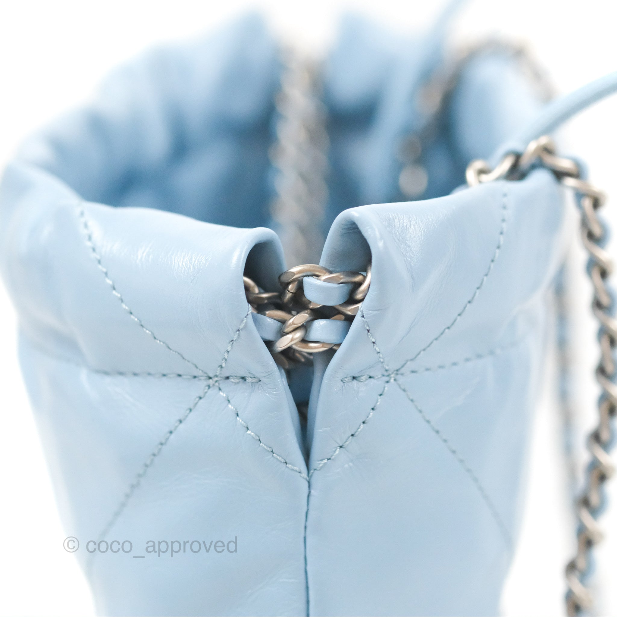 Chanel 22 Mini Bag Light Blue Crumpled Calfskin Leather Crossbody Purse for Women | Luxury Designer Handbag for Everyday Use & Special Occasions