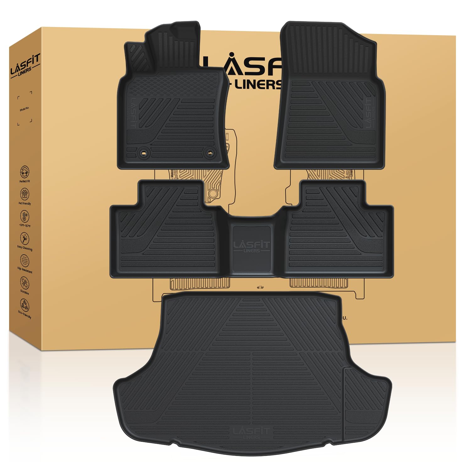 LASFIT All-Weather TPE Floor Mats & Trunk Liner for 2025 Toyota Camry Hybrid/LE/SE/XLE/XSE - Custom Fit Front & Rear Full Set Car Mats (Black) - Perfect for Daily Commuting, Road Trips & All-Season Protection