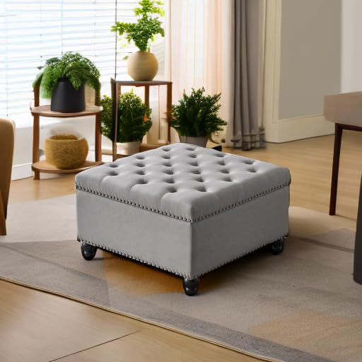 Square Storage Ottoman Bench - Oversized Coffee Table Ottoman with Hidden Storage for Living Room | Perfect for Extra Seating, Footrest & Home Organization