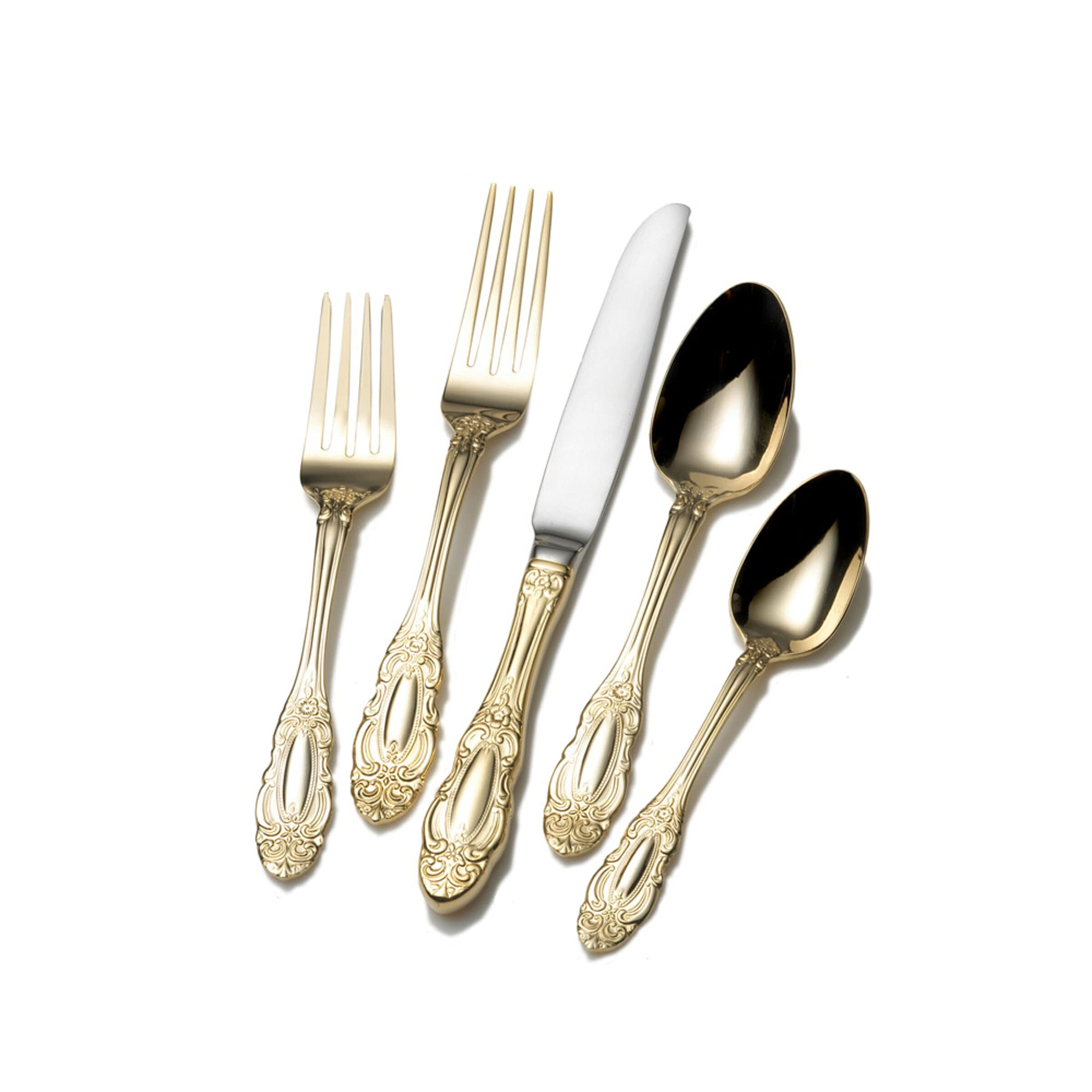 65-Piece Wallace Duchess Flatware Set in Gold - Elegant Stainless Steel Cutlery Set for Fine Dining, Wedding Gifts & Formal Occasions