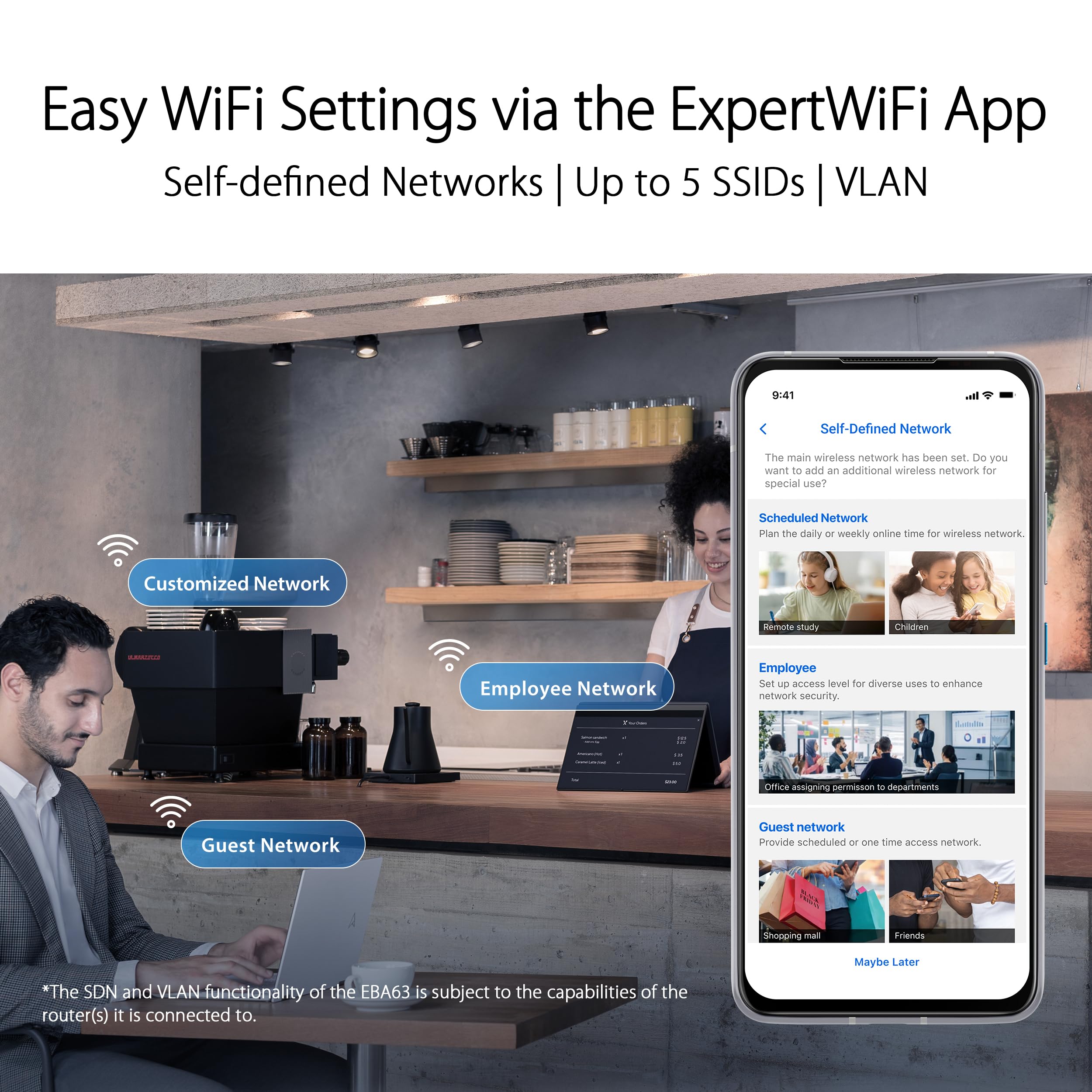 ASUS ExpertWiFi EBA63 (AX3000) Dual Band WiFi 6 POE Access Point - 5 SSIDs & VLAN Support | Connects 100+ Devices | Easy App Management | PoE/AC Powered - Ideal for Offices, Schools & Smart Homes