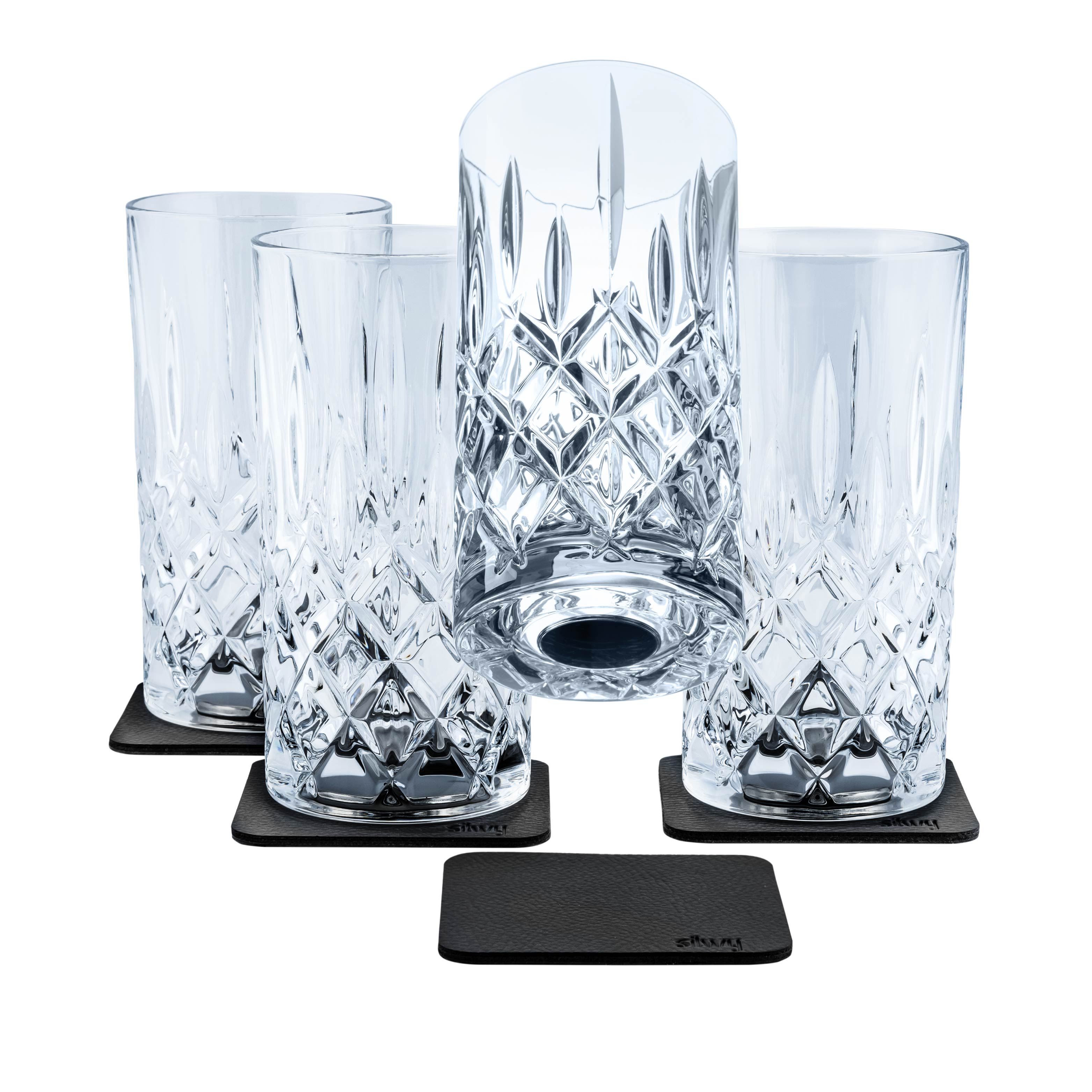 Premium Crystal Long Drink Glasses with Magnet Base - Elegant Barware for Cocktails, Iced Tea, and Beverages - Perfect for Home Bars, Parties, and Gifts