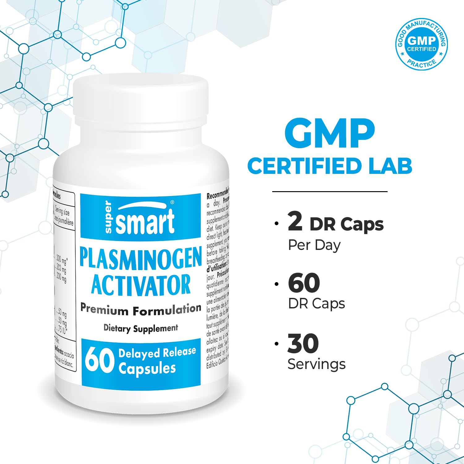 Supersmart - Advanced Formula Plasminogen Activator with Pterostilbene, Nattokinase, Serrapeptase & OPC | High Potency Antioxidant Supplement for Heart Health & Circulation | Non-GMO, Gluten Free | 60 Delayed Release Capsules | Supports Cardiovascular Wellness & Blood Flow