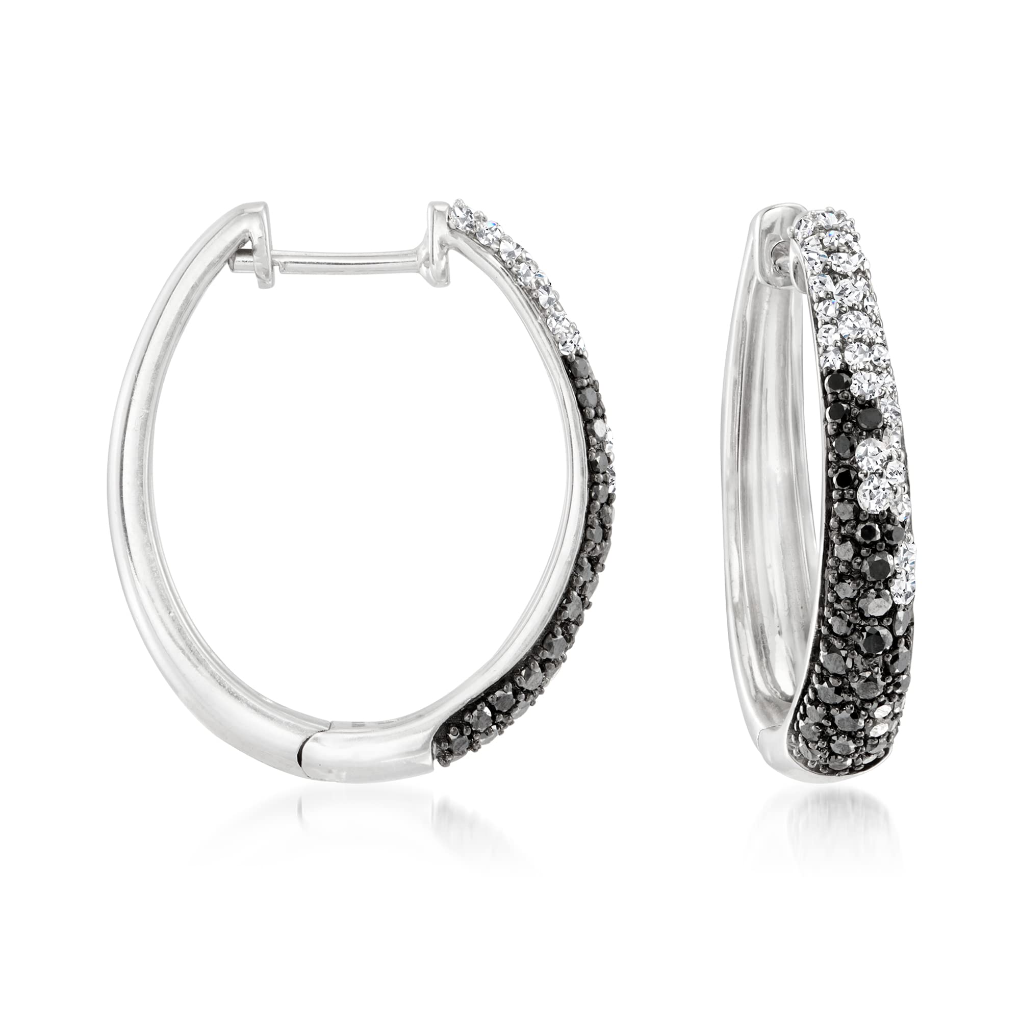 Ross-Simons Sterling Silver 0.75 ct Black & White Diamond Hoop Earrings for Women - Perfect for Parties, Weddings & Everyday Elegance