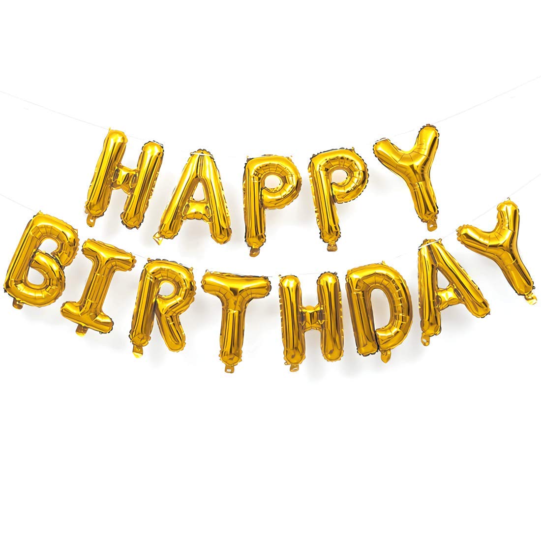 16 Inch Gold Happy Birthday Balloons Banner - Foil Letter Balloons for Birthday Party Decorations, Baby Shower, Anniversary & Graduation Celebrations
