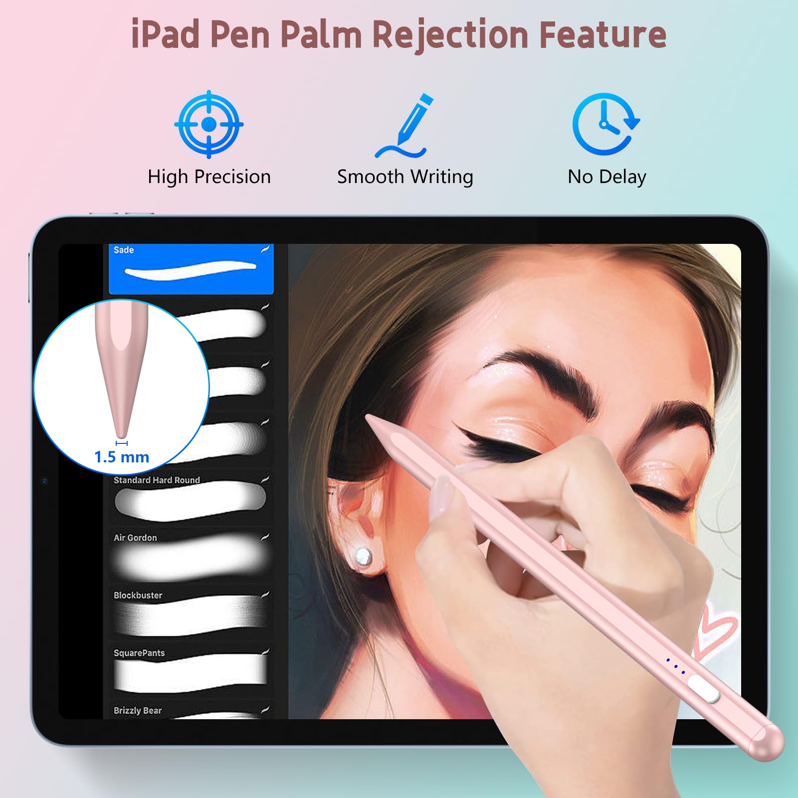 Premium Stylus Pen for iPad (2018-2024 Models) - Fast Charging Apple Pencil Alternative with Storage Case - Compatible with iPad Pro/Air/Mini 10th/9th/8th Gen - Perfect for Digital Art, Note Taking & Professional Work (Rose Gold)