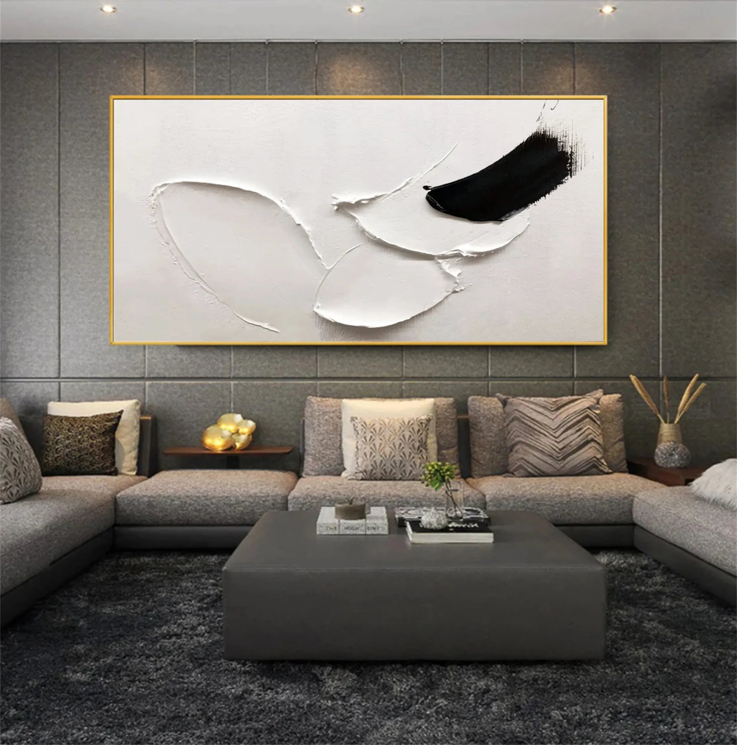 Minimalist Textured Painting Canvas - White & Black Abstract Wall Art #MM209 | Perfect for Modern Home Decor, Office & Living Room