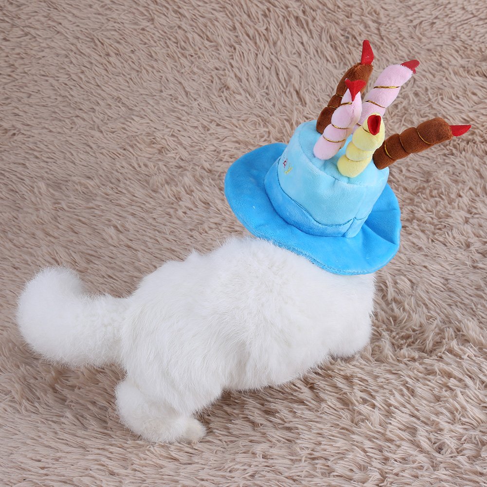Fdit Pet Birthday Party Hat for Dogs & Cats - Colorful Candles Dog Cat Party Hat with Cake, Small Animal Costume Accessory (Blue) | Perfect for Birthday Celebrations & Photo Shoots