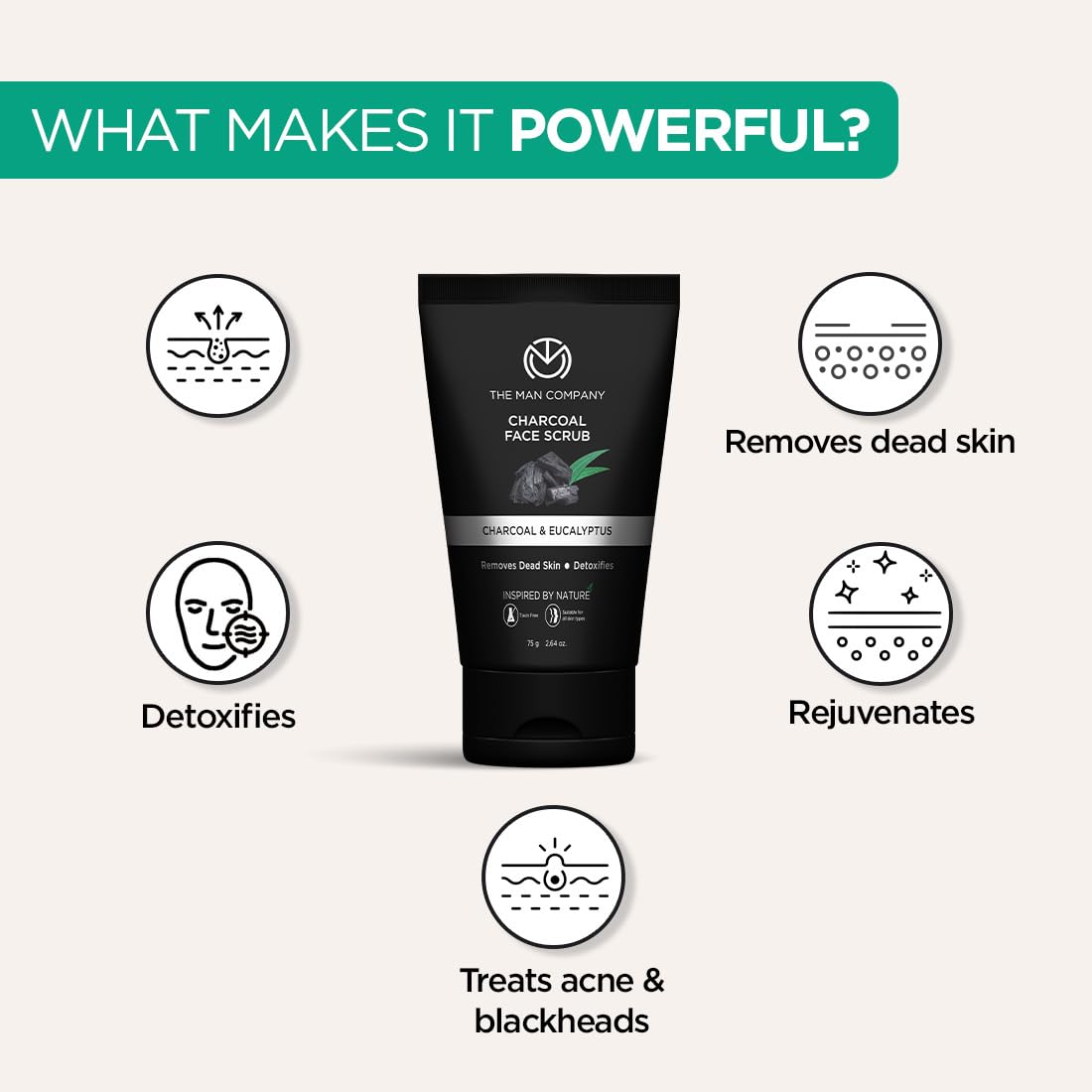 The Man Company Charcoal De-Tan Face Scrub for Men - 75g | Blackhead & Tan Removal | Oil Control | Deep Cleansing & Exfoliating | Perfect for Daily Skincare Routine & Post-Shave Care