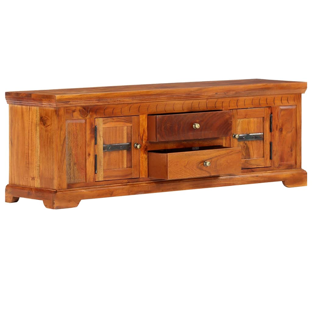 Rustic Solid Acacia Wood TV Stand with Storage Shelves - 46.8