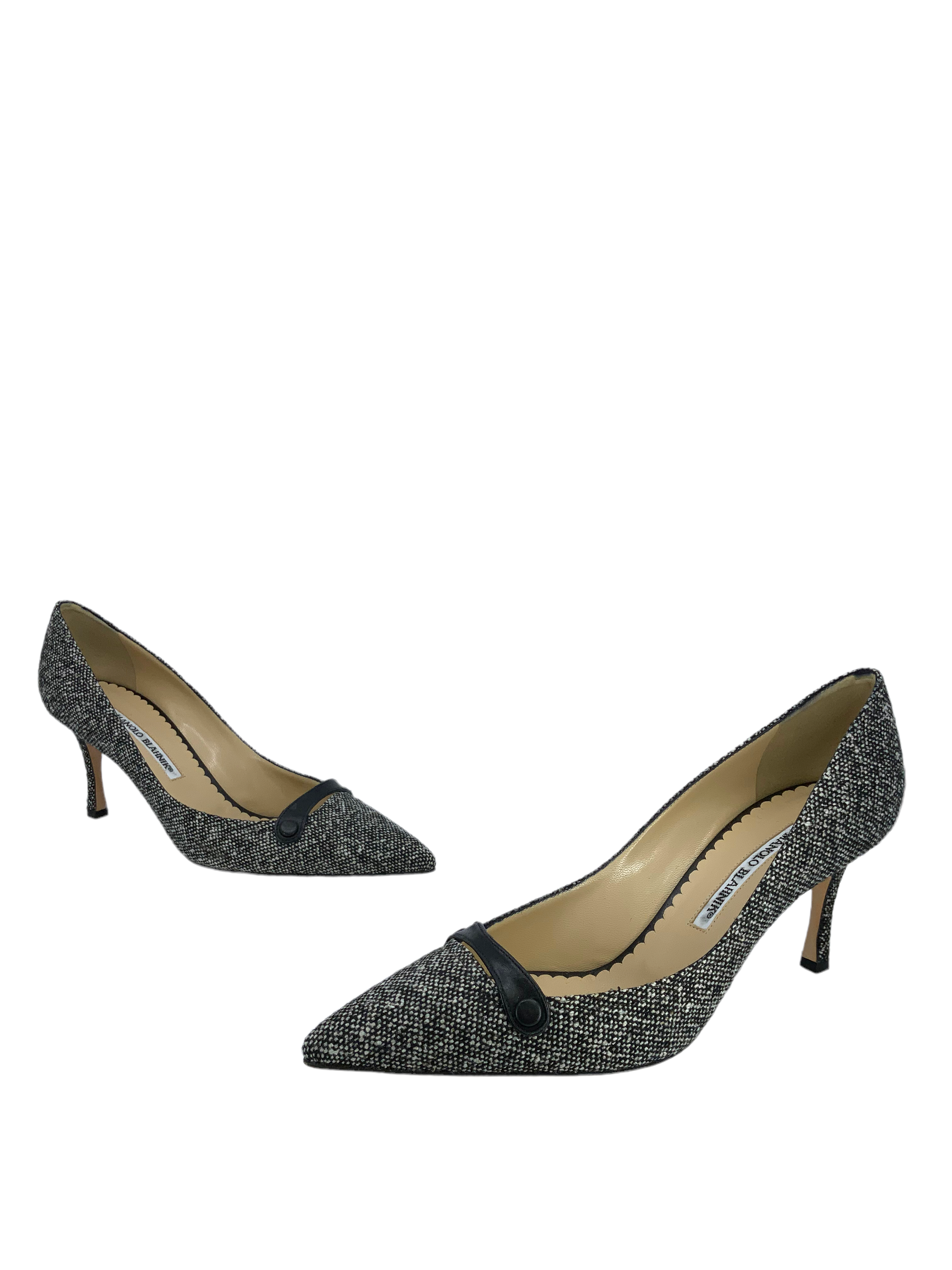 Manolo Blahnik Tweed Pumps Women's Size 9.5 | Classic Designer Heels for Office, Wedding & Evening Events