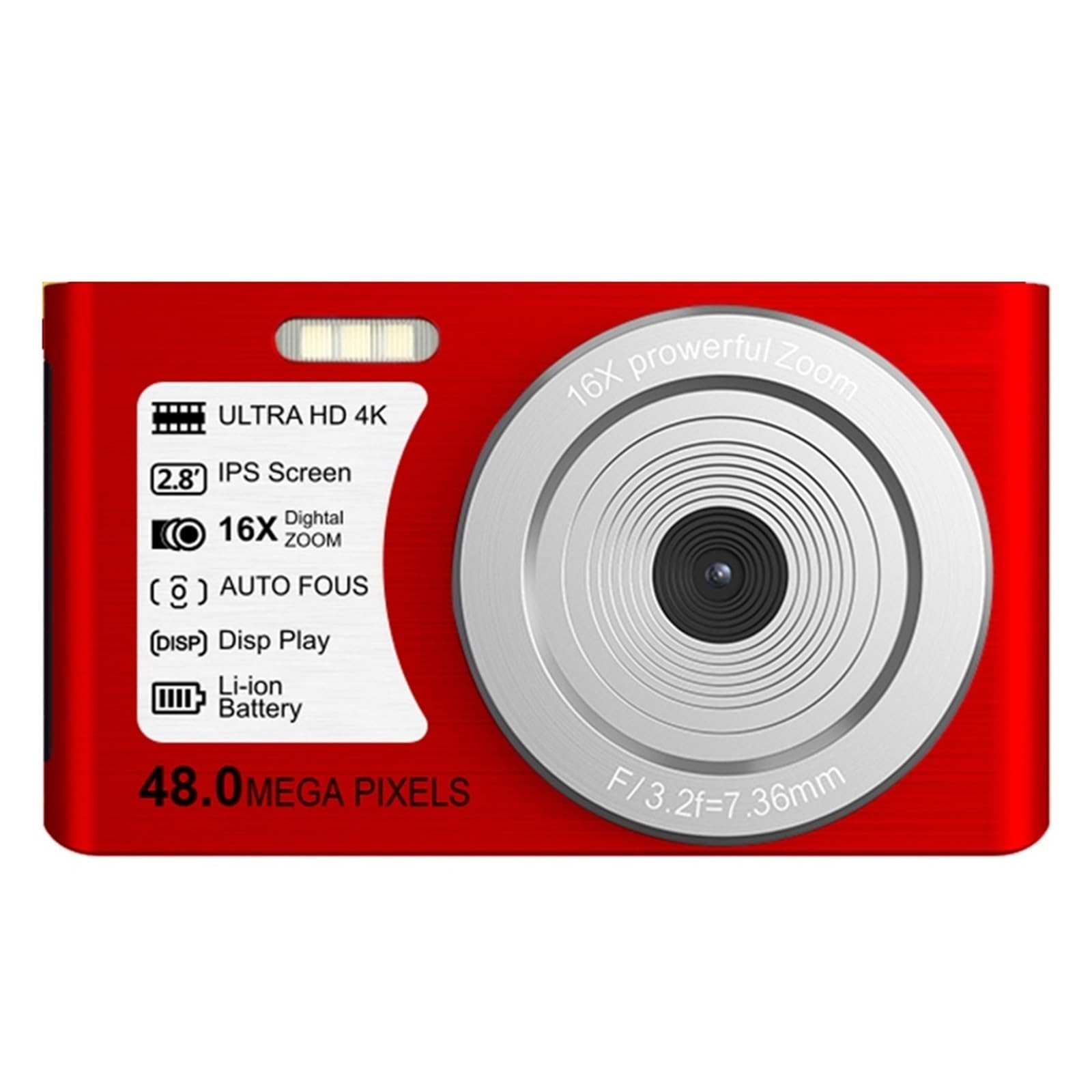 NMBHUS 48MP Kids Digital Camera with Auto Focus - 4K UHD Time Lapse Video Recording, Compact Outdoor Camcorder (Includes 32GB SD Card, Red) - Perfect for Children's Photography, Travel Adventures & Family Memories