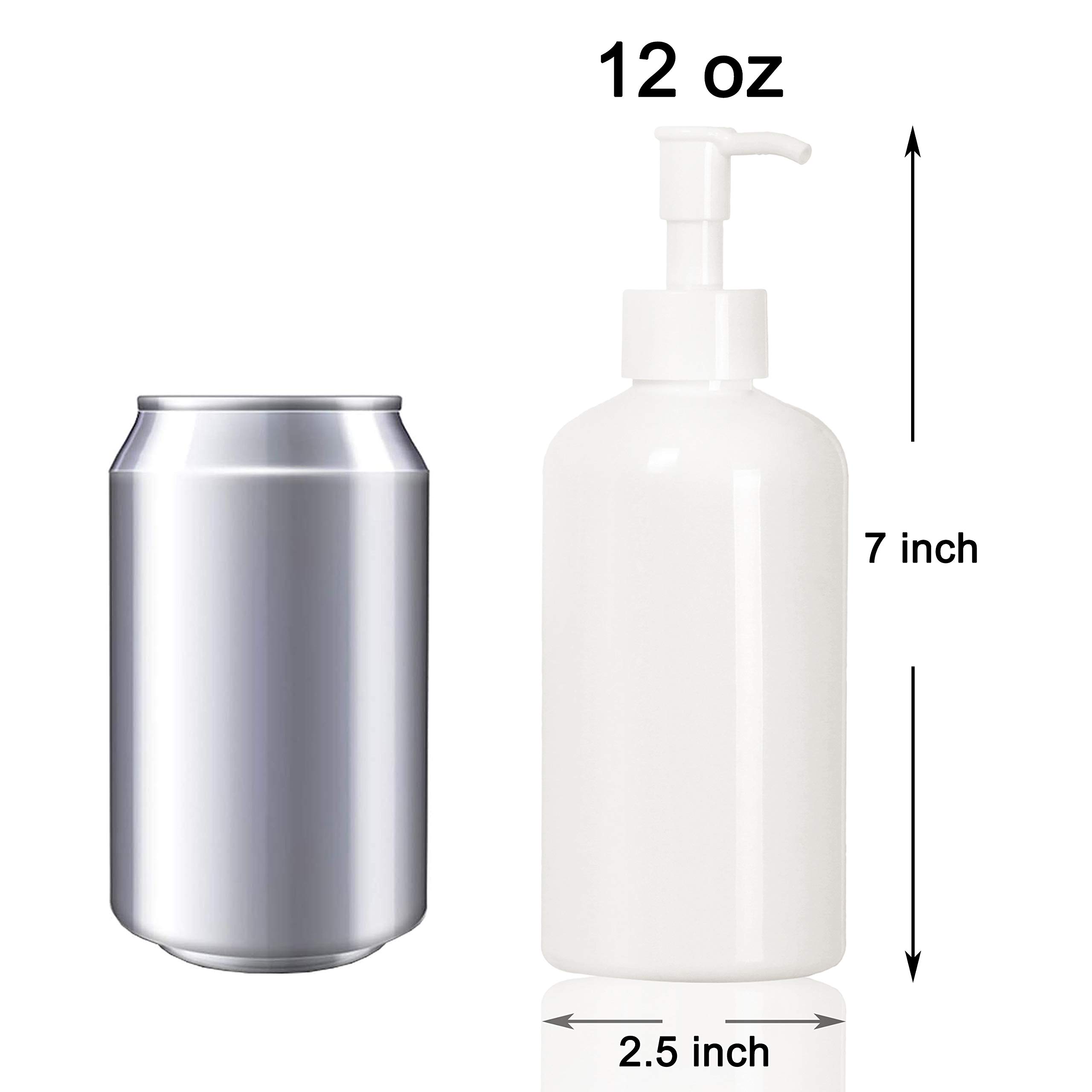 Youngever 6 Pack 12oz Plastic Pump Bottles with Travel Lock - Refillable Leak-Proof Containers for Shampoo, Lotion & Liquid Soap | Perfect for Travel, Gym & Home Use (White)