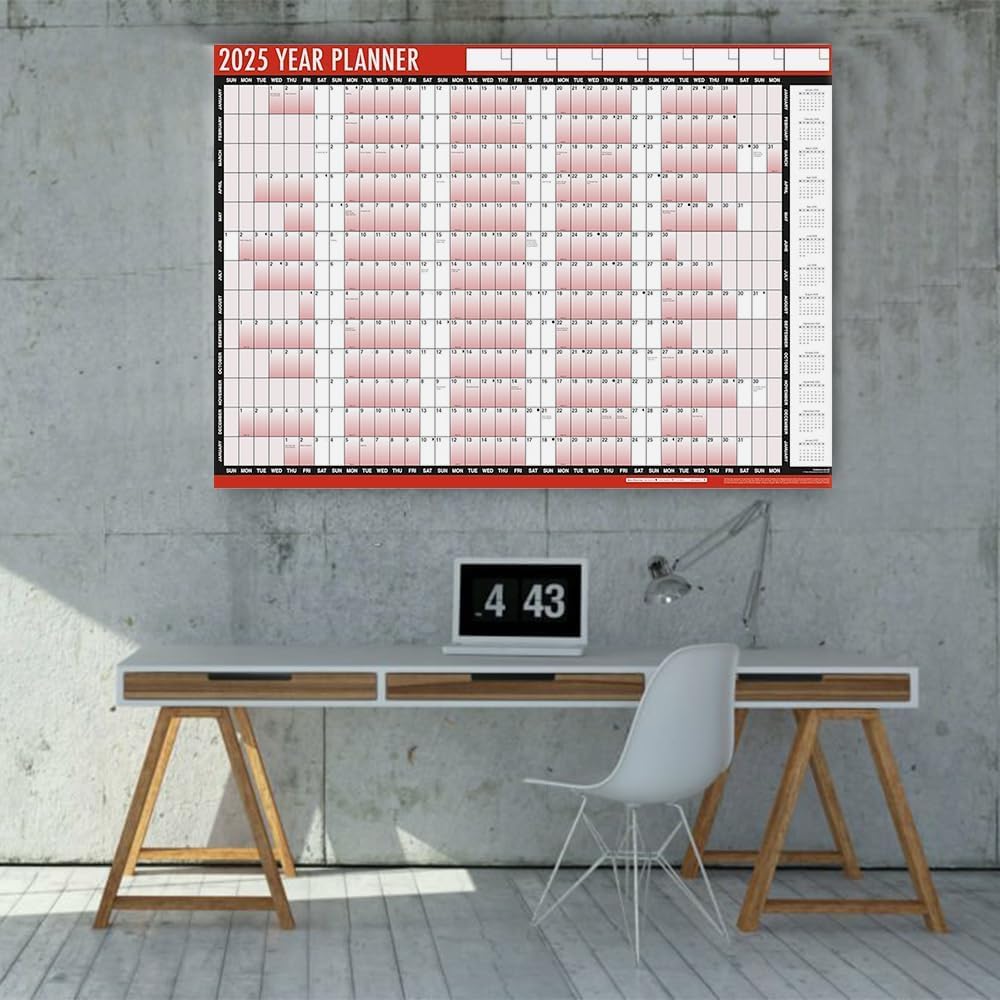 2025 Wall Planner - A1 Size 85cm x 58cm Laminated Annual Calendar with Stickers & Dry Erase Pen | Yearly Organizer Chart for Home Office, Business Planning, School Classroom & Family Scheduling | Perfect for Goal Tracking, Project Management & Wall Decoration