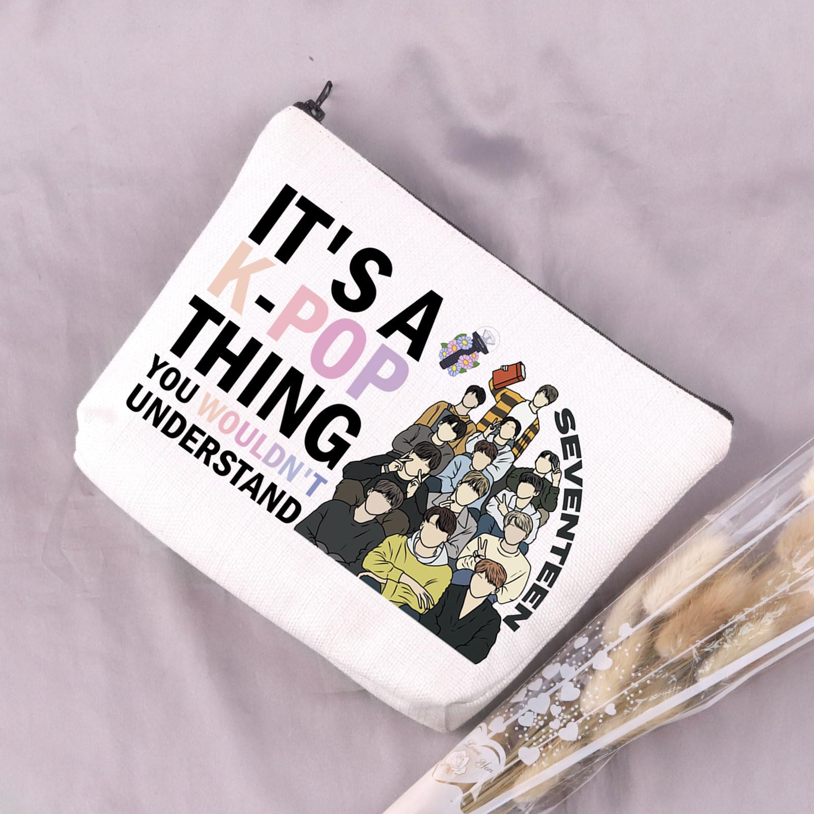 UJIMS K-Pop Seventeen Makeup Bag - Official K-Pop Merchandise for Fans - Music Album Inspired Cosmetic Pouch - Perfect Gift for K-Pop Lovers - Use for Travel, School & Concert Essentials