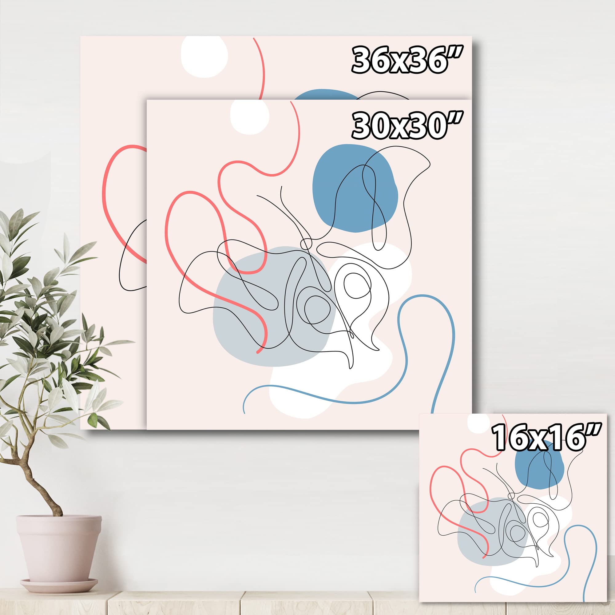 Butterfly One Line Drawing on Cubism Shapes II - Modern Abstract Canvas Wall Art for Living Room, Bedroom & Office Decor