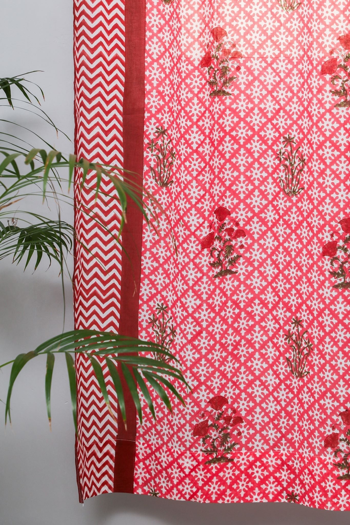 Handblock Printed Cotton Door Curtain - 'Jade Rose' Design by SootiSyahi | Elegant Home Decor for Living Room, Bedroom & Entryway