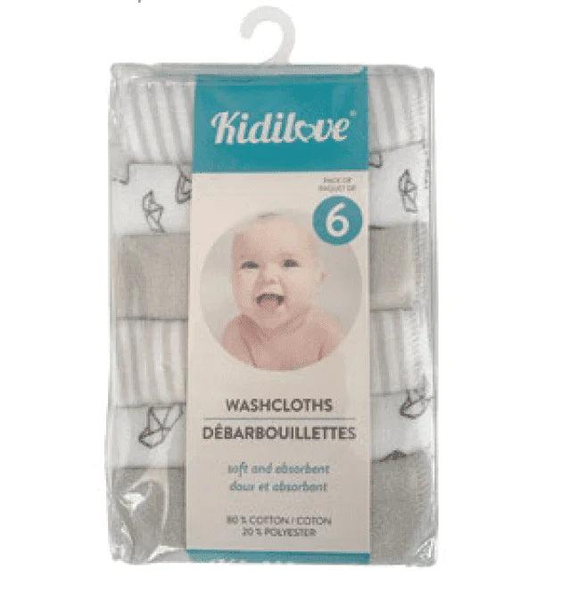 Kidilove Soft Baby Washcloths - 6 Pack for Newborns & Toddlers - Gentle Bath & Face Cleaning for Sensitive Skin