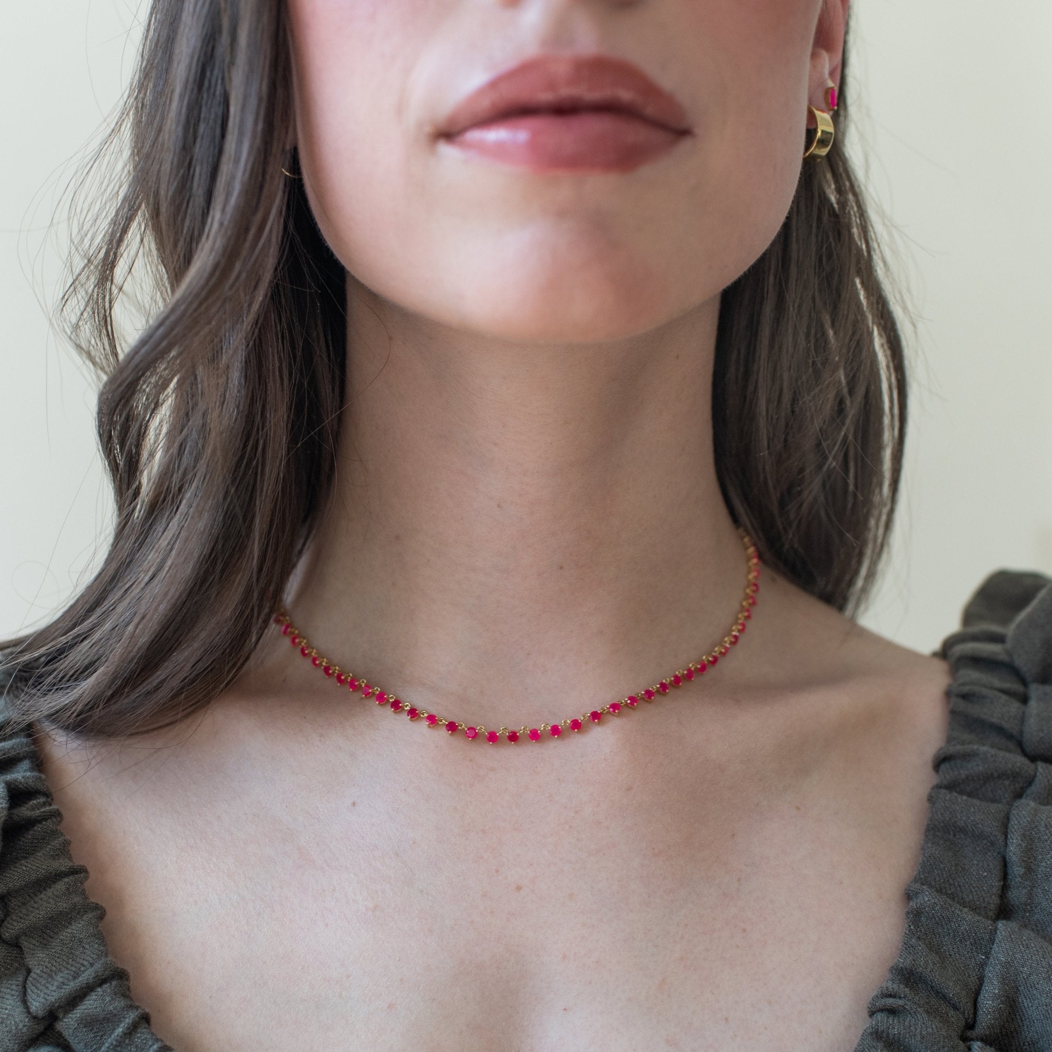 Scattered Love Tennis Necklace with Hot Pink Chalcedony - Elegant Jewelry for Women, Perfect for Parties, Weddings & Date Nights