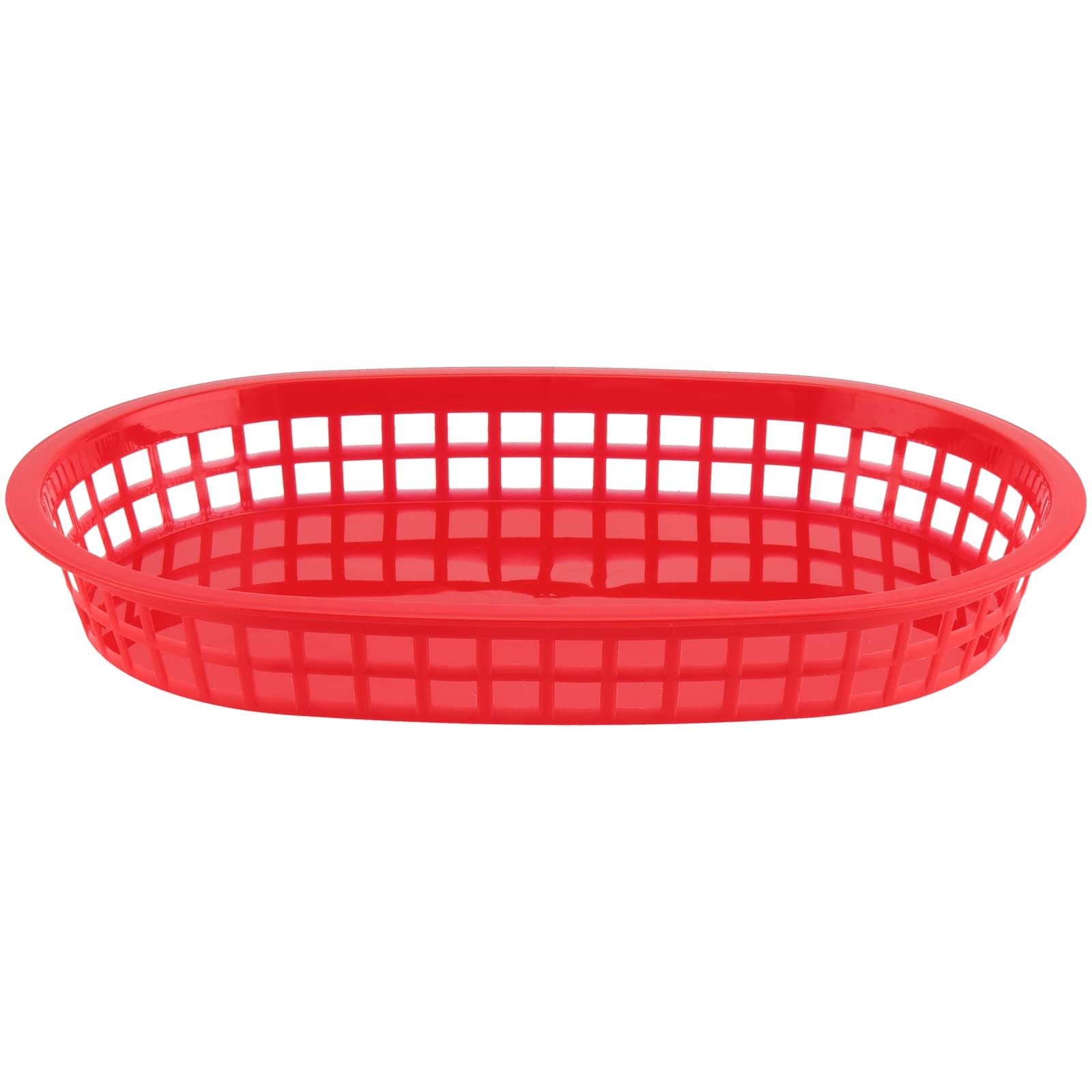 24-Pack 11x7 Inch Red Plastic Fast Food Serving Baskets - Oval Restaurant Deli Trays for Burgers, Hot Dogs, Sandwiches, Fries & BBQ | Perfect for Diners, Food Trucks, Catering & Party Snack Serving