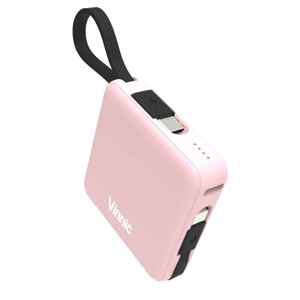 Vinnic DAMAVAND 5000mAh Ultra-Compact Power Bank with Built-in USB-C & Micro USB Cables - Portable Charger for iPhone, Android, Travel, Camping & Emergency Power Backup