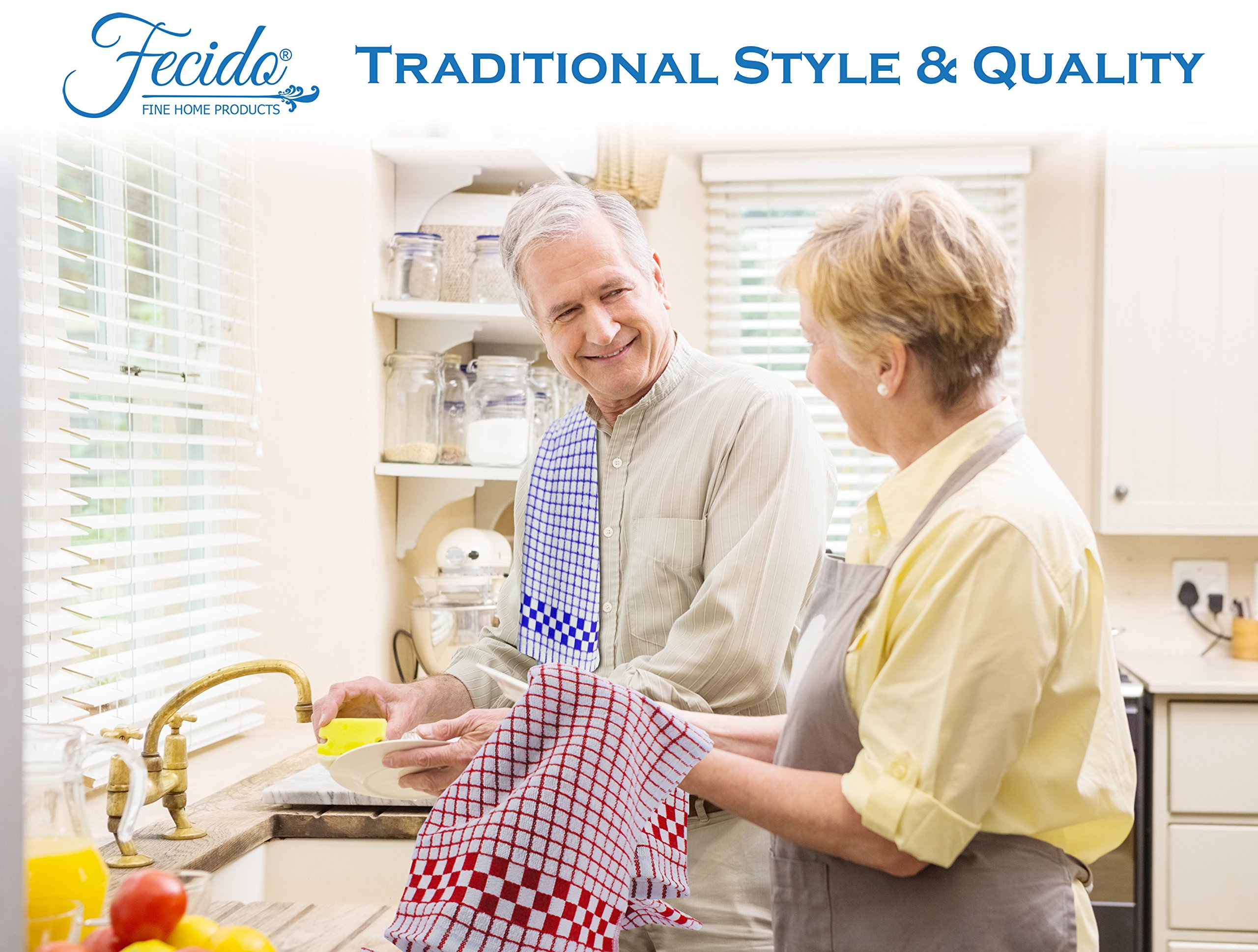 Fecido Classic Black Kitchen Dish Towels with Hanging Loop - Set of 4, Absorbent & Durable for Washing Dishes, Drying Hands & Kitchen Decor