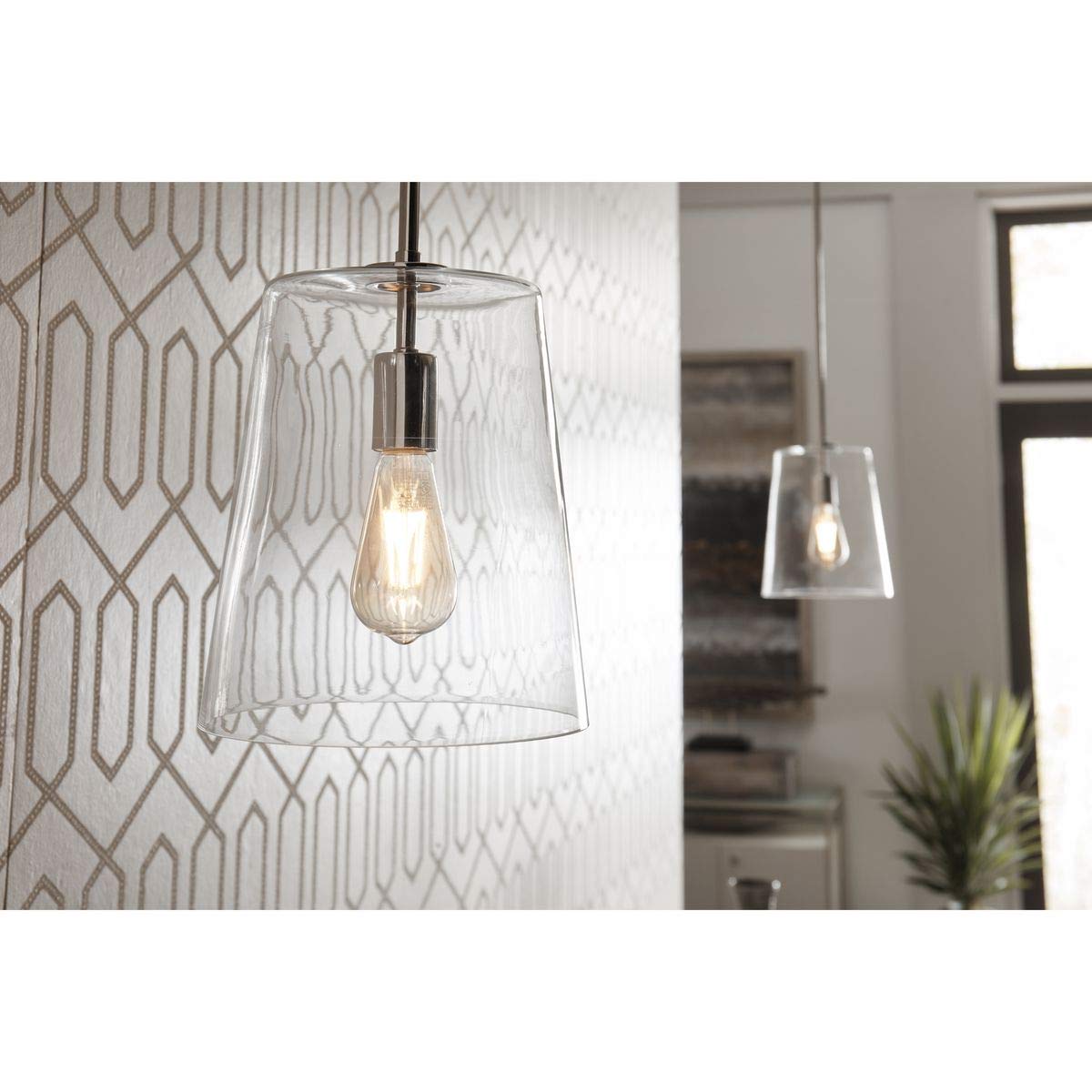 Clarion Collection Coastal Pendant Light - 1-Light Clear Glass Fixture with Brushed Nickel Finish | Perfect for Beach House, Kitchen Island & Dining Room Lighting