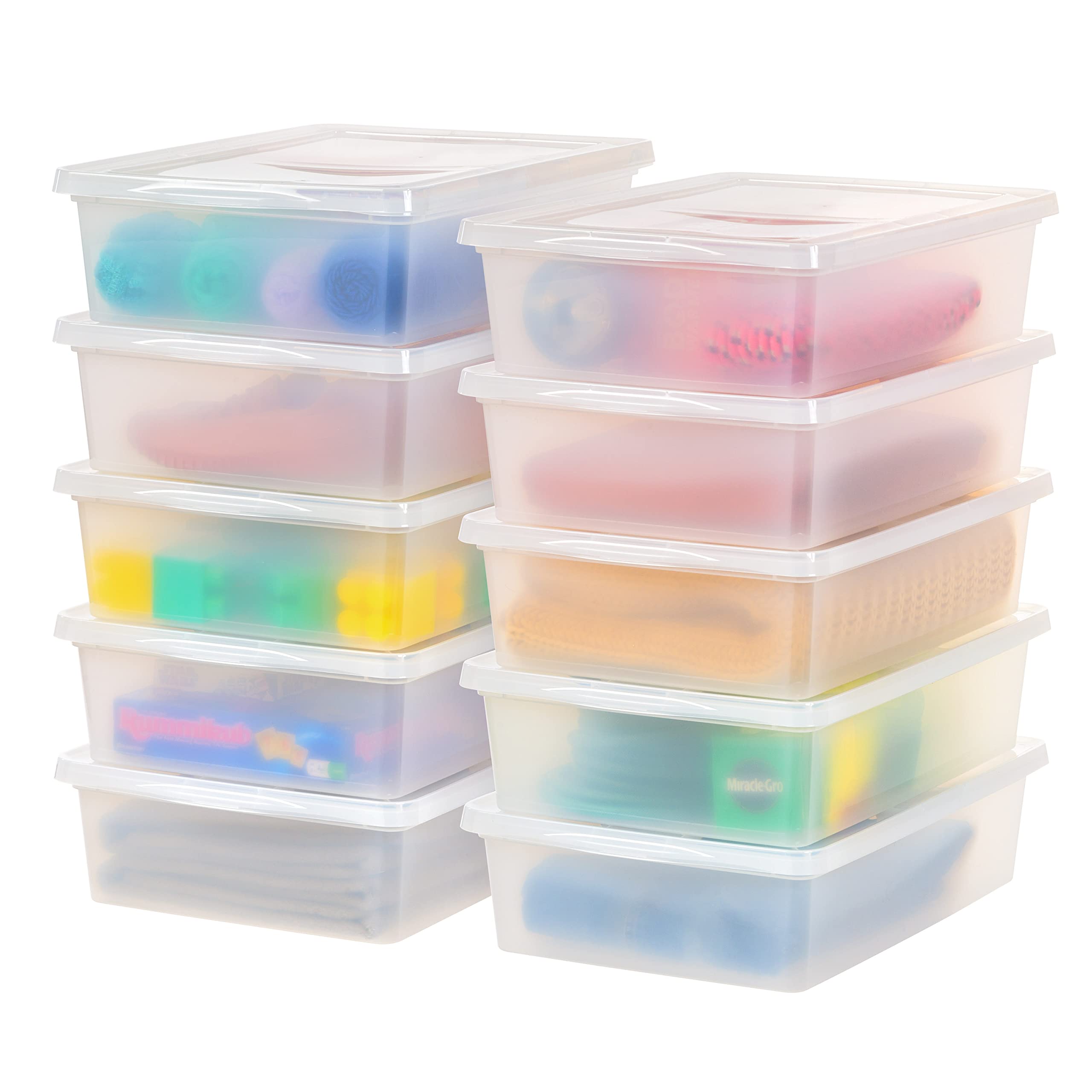 IRIS USA 28 Quart Clear Plastic Storage Box with Lid - 10-Pack Stackable Organizer Bins for Home, Office, Closet & Garage Organization