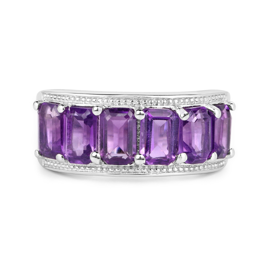 Genuine Amethyst Half Eternity Band Ring for Women - 925 Sterling Silver Stackable Wedding Ring, Anniversary Gift - Perfect for Everyday Wear & Special Occasions
