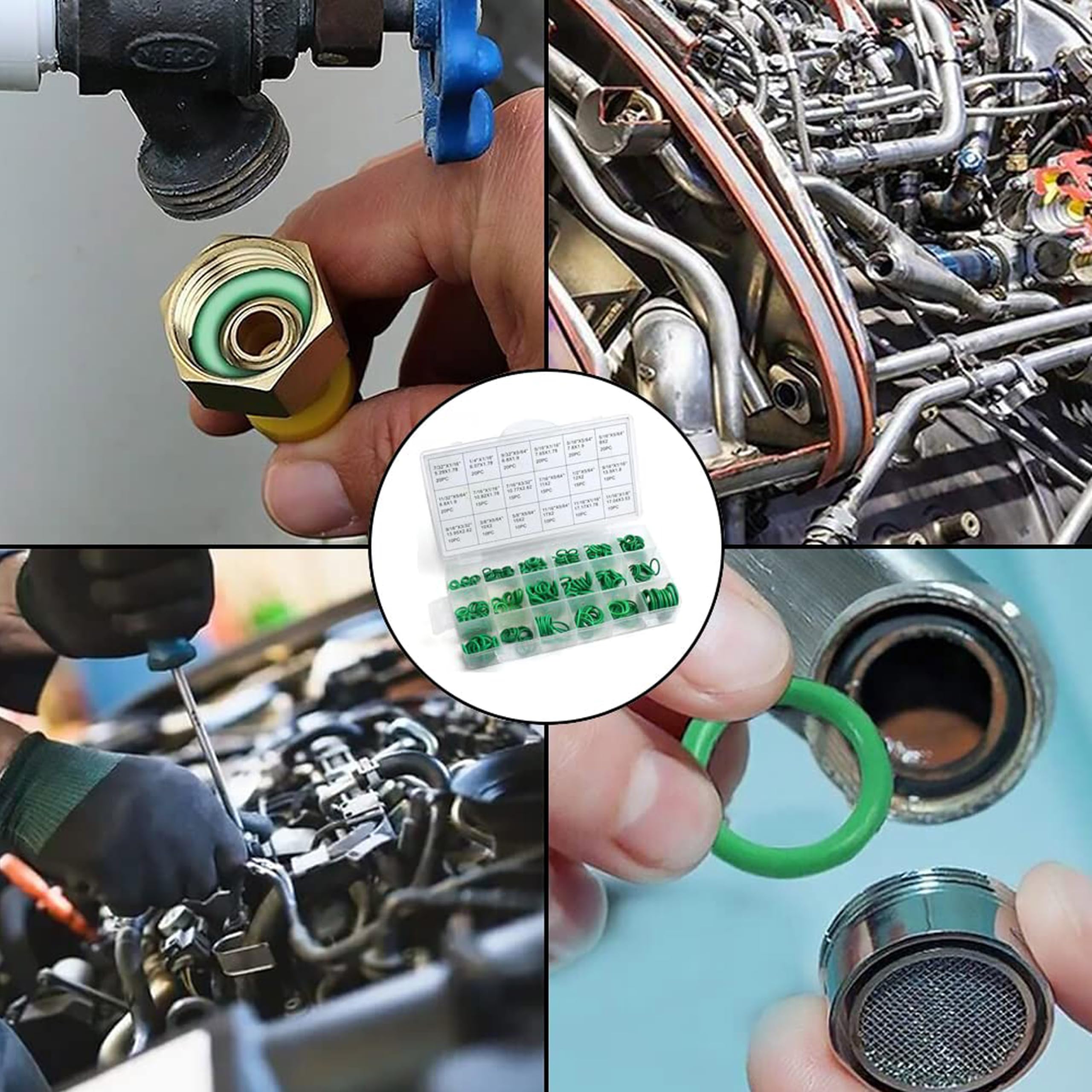 270pcs Rubber O-Ring Kit - 18 Sizes Universal Sealing Gasket Washer Set for Car AC Repair, Plumbing, Pumps, Bearings & Appliances (Green) - Perfect for Automotive, Home & Industrial Maintenance
