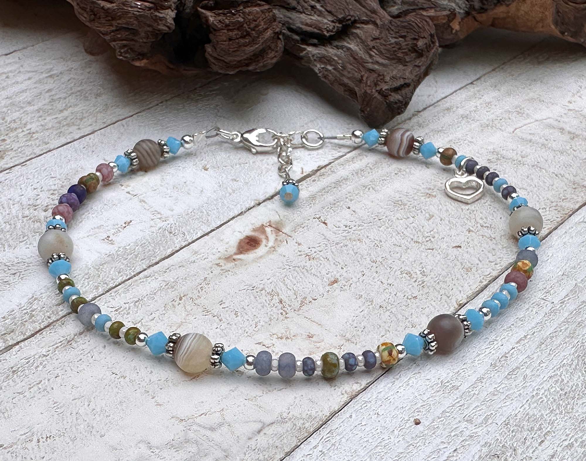 Handmade Desert Sky Blue Beaded Anklet - Adjustable Bohemian Ankle Bracelet for Women - Perfect for Beach, Festival, and Summer Outfits