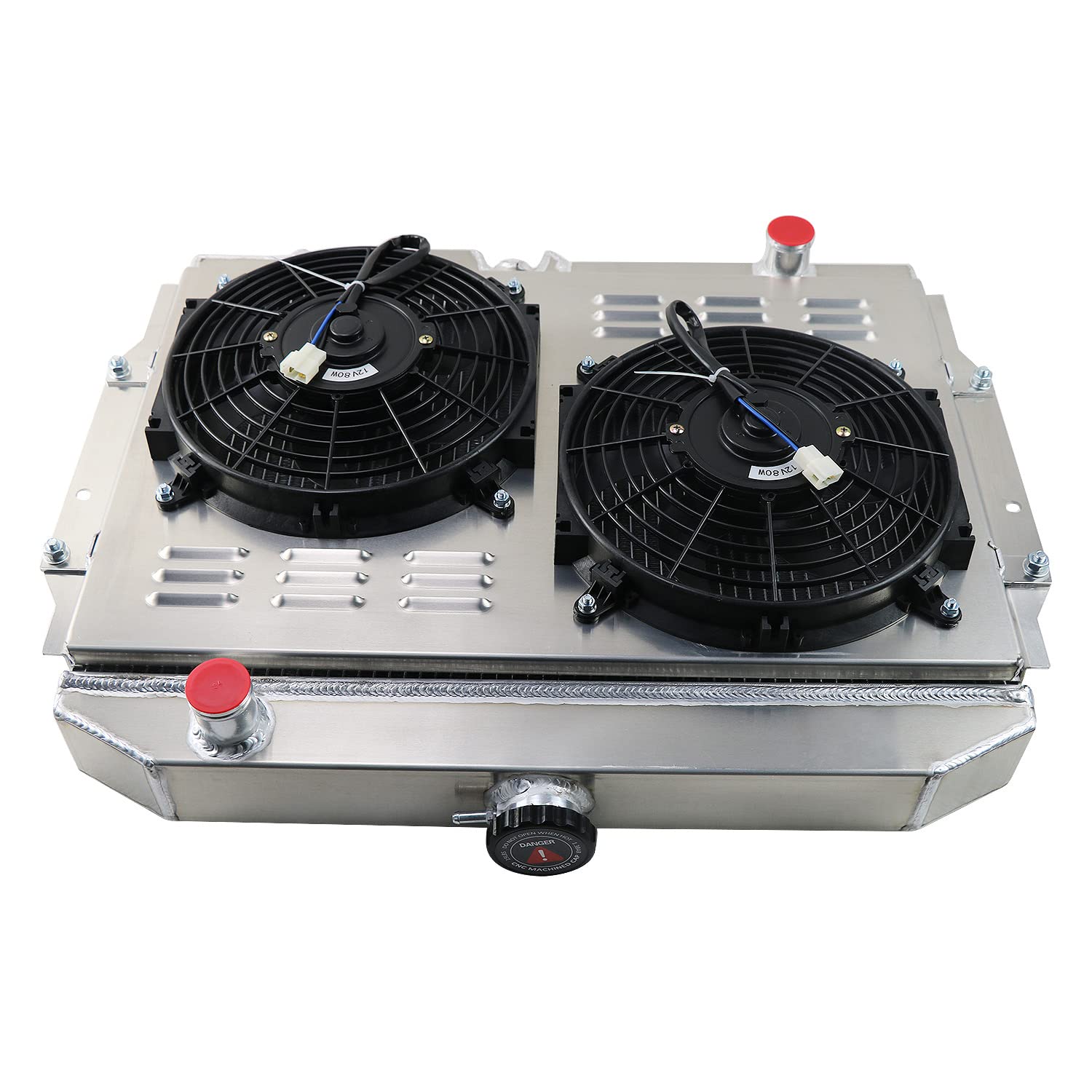 High-Performance Aluminum Radiator for 1968-1974 AMC AMX, Javelin, Marlin, Rambler SST V8 - 4 Row Core with 10-Inch Electric Fan & Relay Kit - Perfect for Classic Car Restoration & Hot Rod Upgrades
