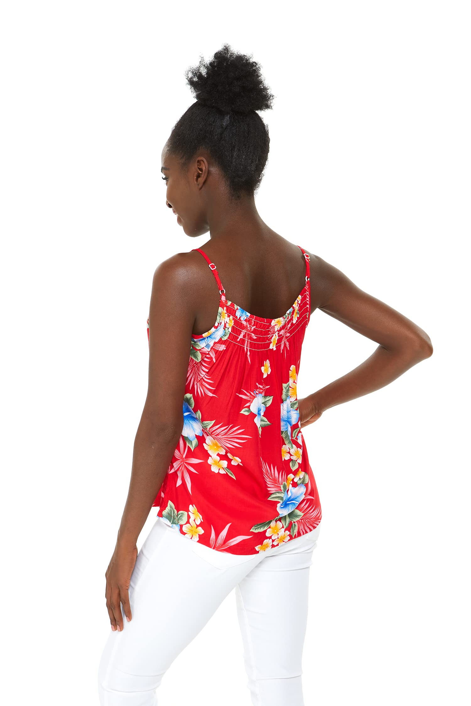 Hawaiian Hibiscus Blue Spaghetti Strap Top for Women - Lightweight Summer Beachwear, Vacation Outfit, and Casual Boho Style