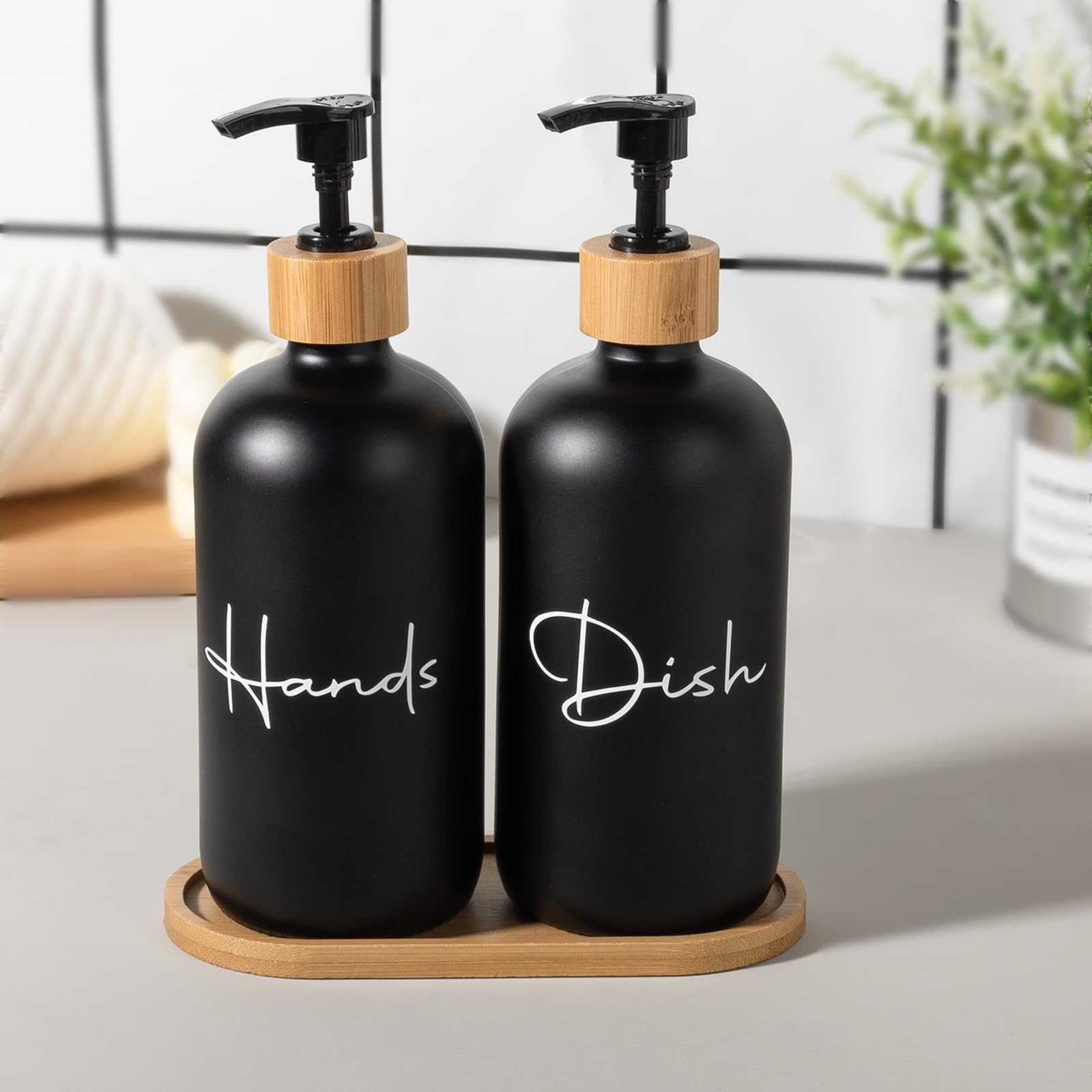 17 oz Empty Glass Soap Dispenser Bottles - Refillable Hand & Dish Soap Pump for Bathroom, Kitchen Sink - Black (2 Pack) | Perfect for Liquid Soap Storage & Home Decor