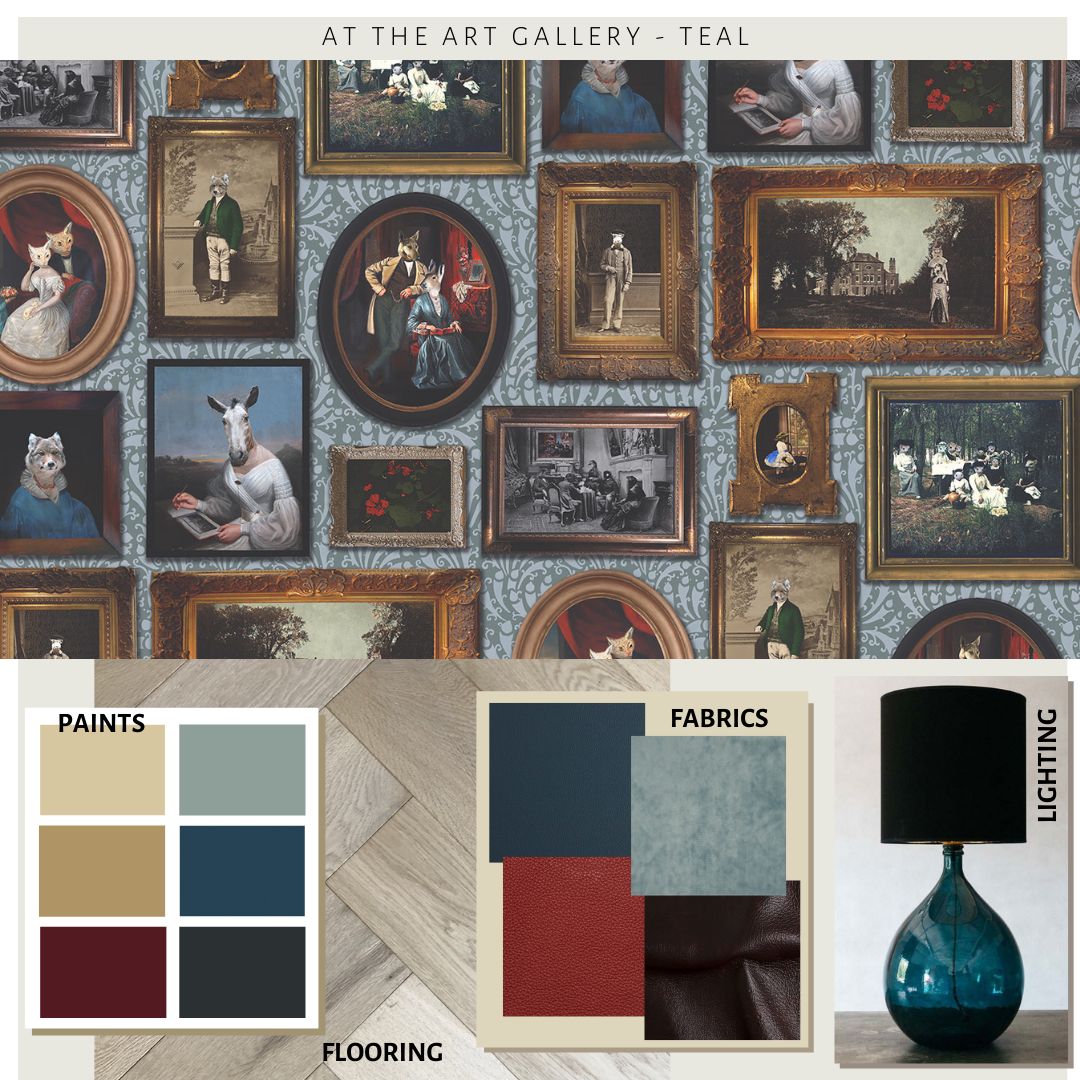 Teal Wallpaper for Art Gallery - Elegant & Modern Home Decor - Perfect for Living Room, Bedroom & Office