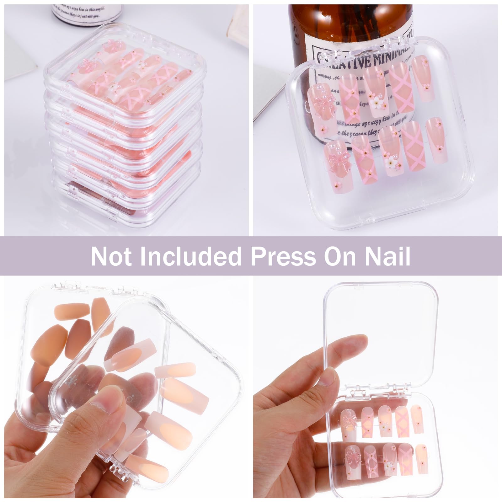 36Pcs Nail Box Organizer Case - Clear Press on Nails Display Storage with 3Pcs All-in-One Nail Box & 60pcs Double Sided Adhesive Tape | Perfect for Nail Art, Home Salon, Professional Nail Technicians & DIY Manicure Enthusiasts