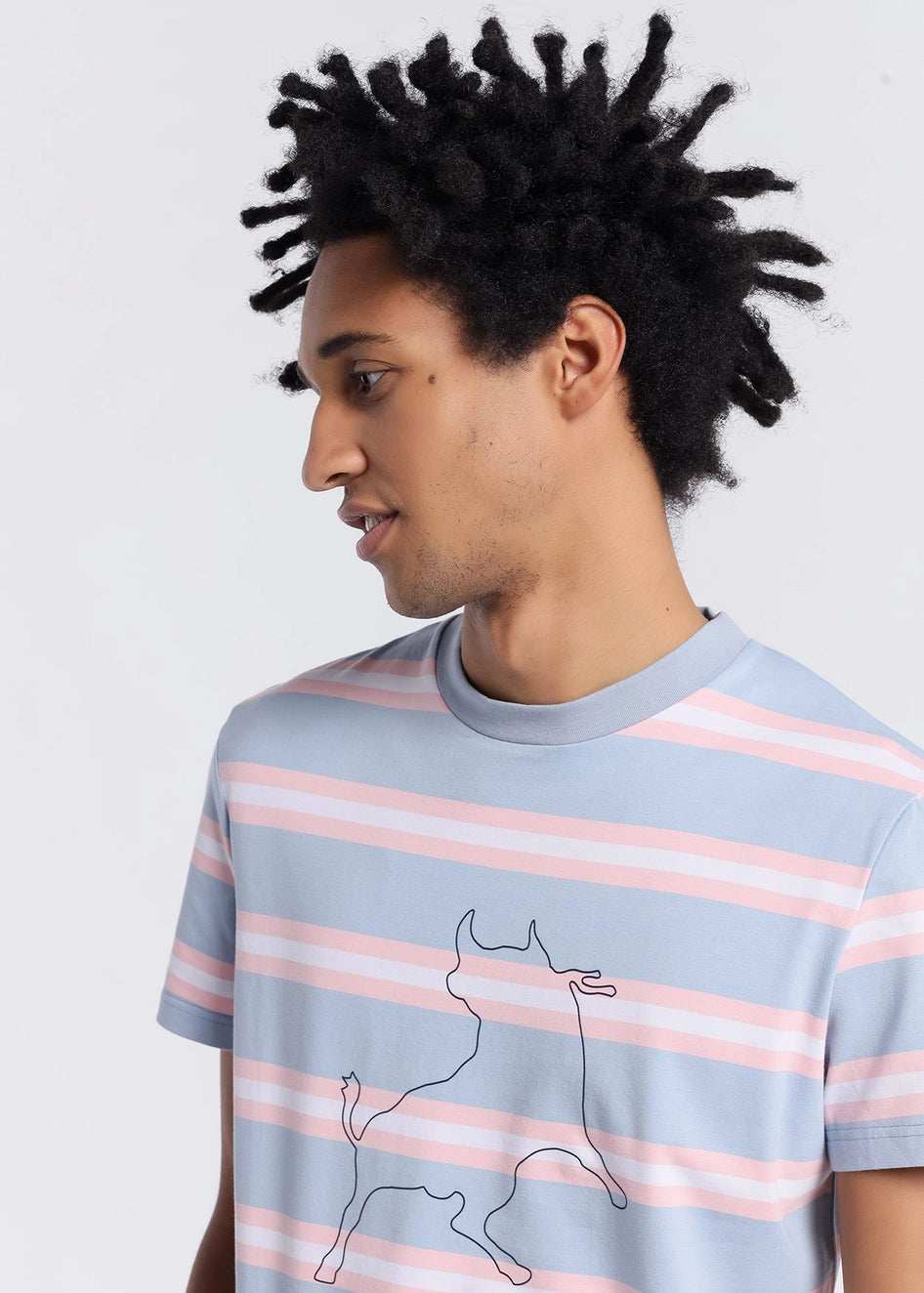 Lois Striped Cotton T-Shirt for Women - Soft & Comfortable Blue & Pink Casual Tee - Perfect for Everyday Wear, Outings & Layering