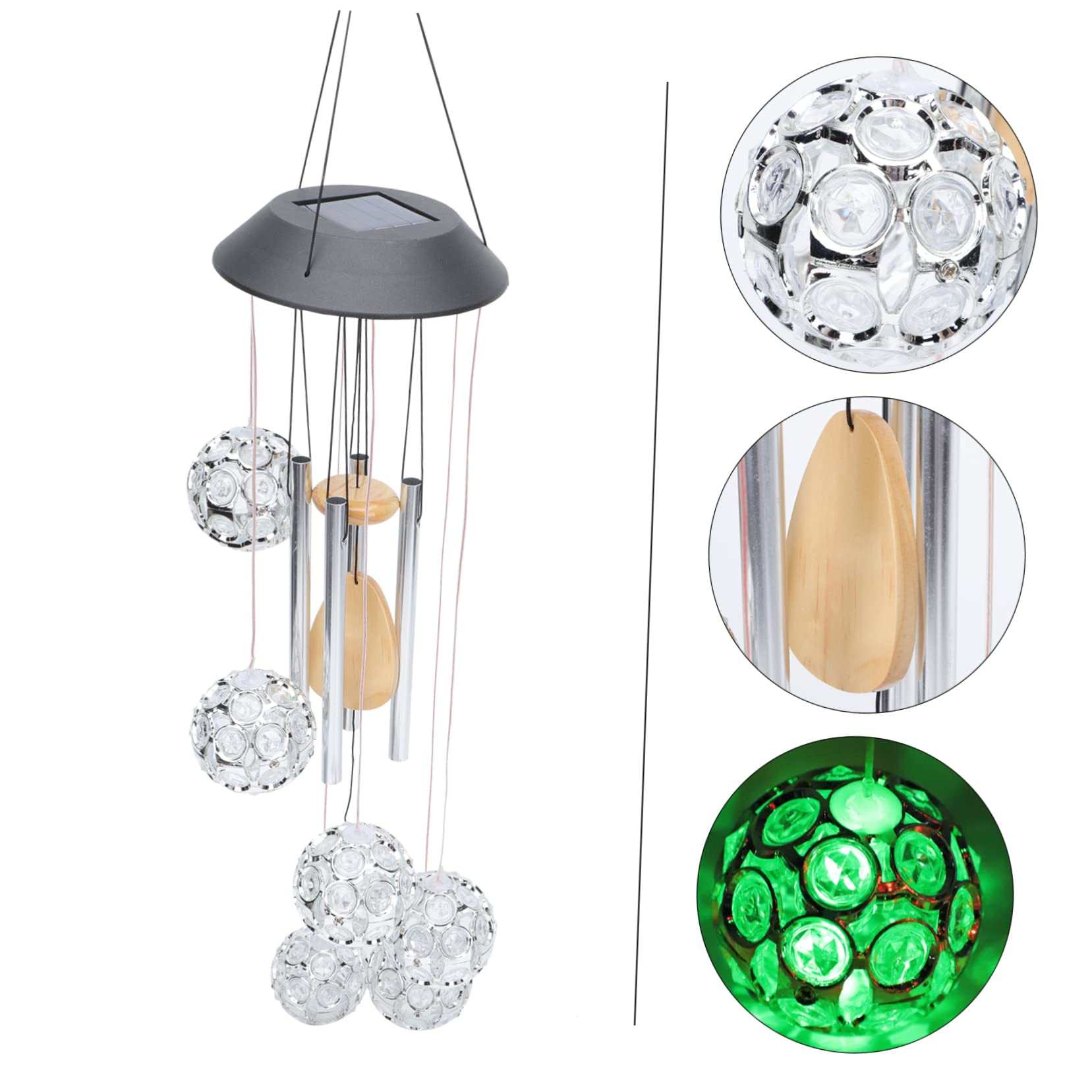 5 Pack Solar Wind Chimes with LED Lights - Outdoor Diamond Ball Hummingbird Wind Chime Decor for Garden, Patio, Yard & Courtyard | Weatherproof Solar-Powered Hanging Ornament for Relaxing Ambience