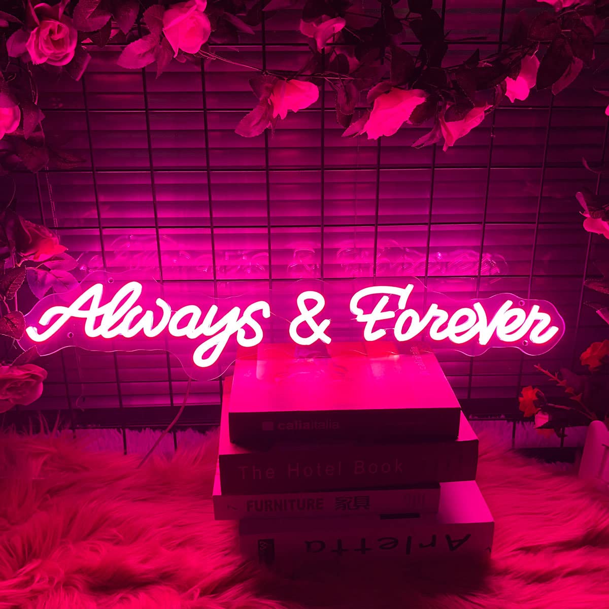 Always & Forever LED Neon Light Sign - Pink Custom Neon Wall Decor for Bedroom, Wedding, Home - 25.2x5.1
