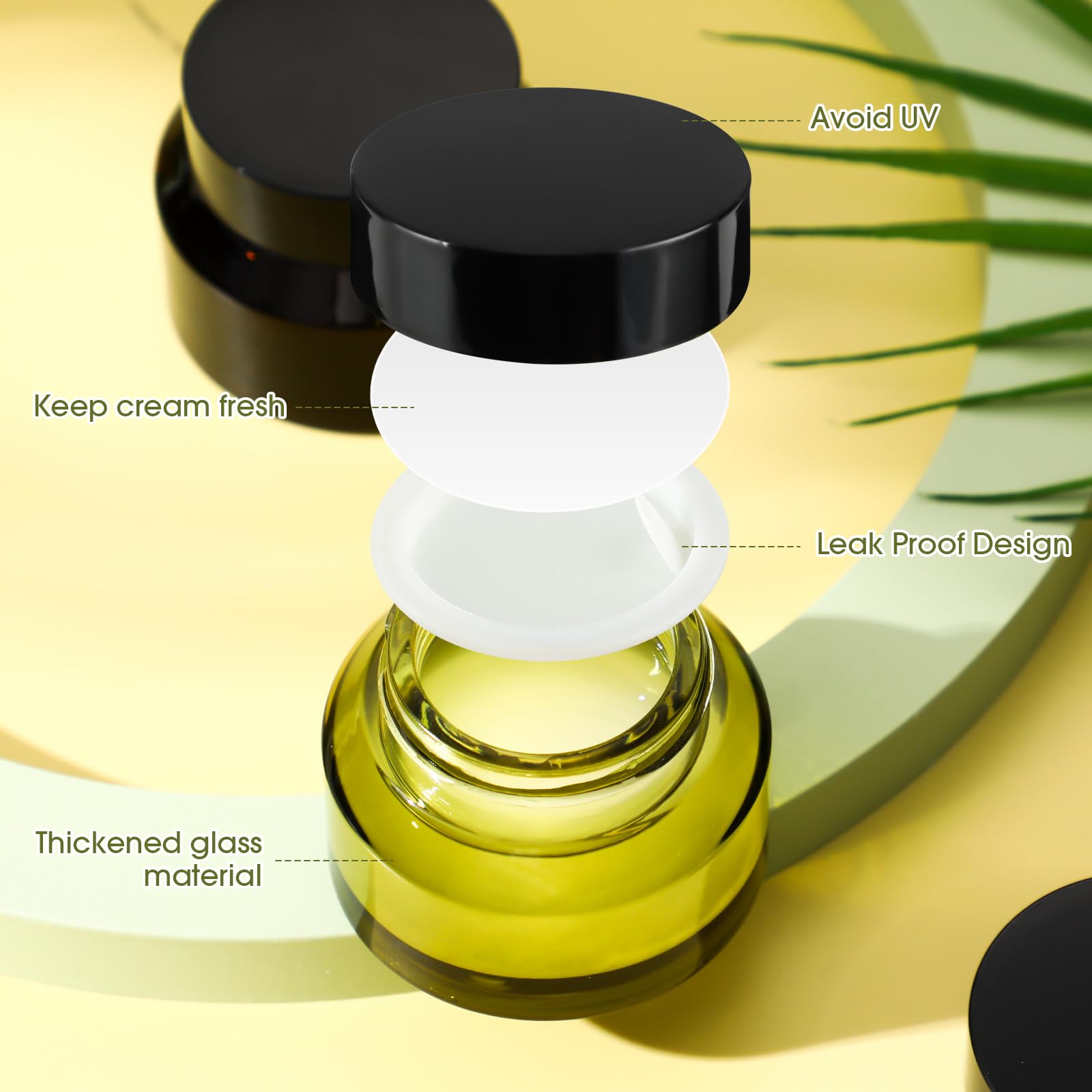 6-Piece Small Glass Jars with Airtight Lids - 0.5/1/2 oz Travel-Sized Cosmetic Containers with Inner Liners - Perfect for Toiletries, Body Cream Samples & Skincare Products (Amber & Green) - Ideal for Travel, DIY Beauty, Gift Packaging & Home Organization