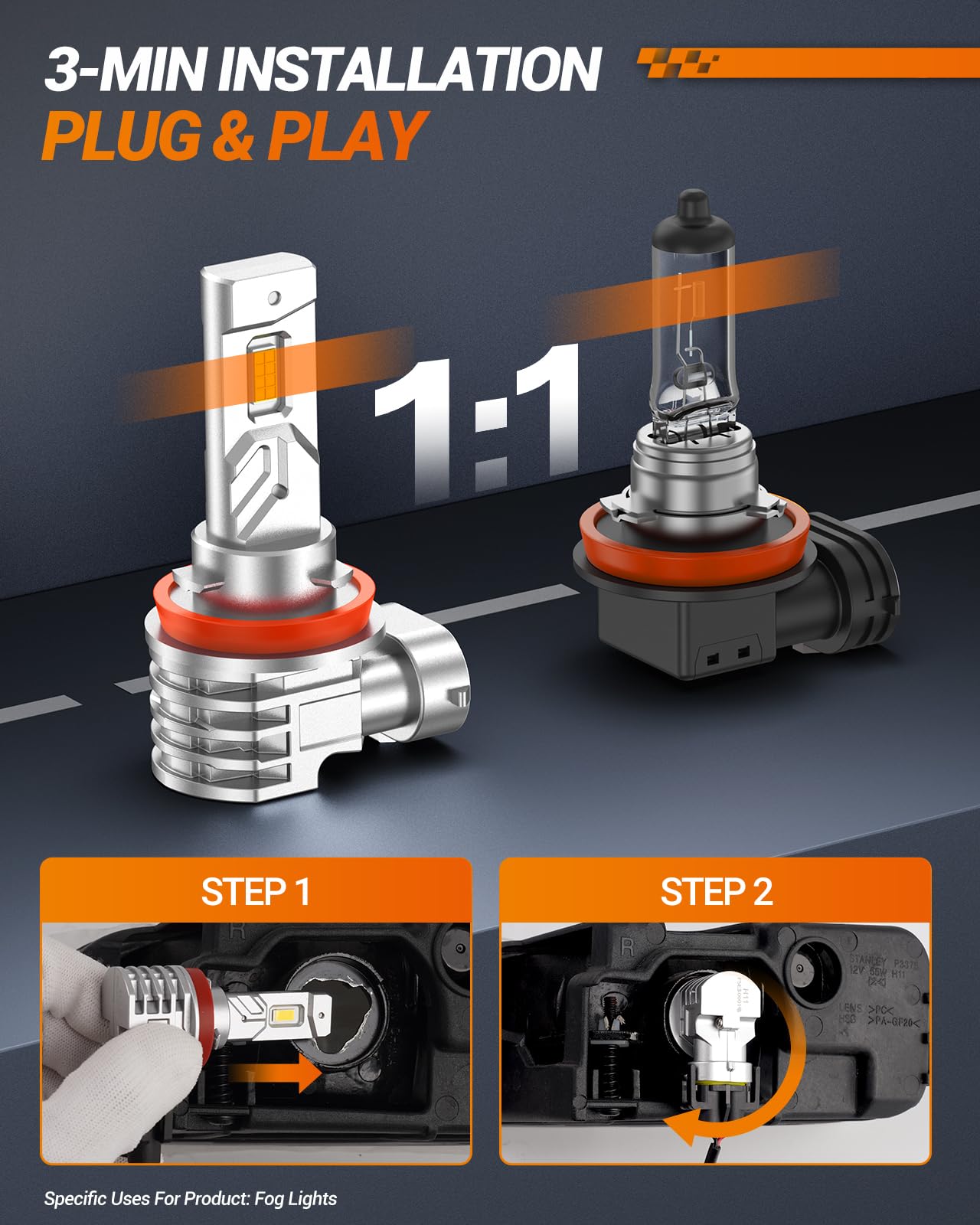 SEALIGHT H11 H16 H8 LED Fog Light Bulbs - 6000K White 16000LM Super Bright with 600% Brighter Output - 1:1 OEM Replacement - CANbus Ready - Plug & Play - Pack of 2 - Perfect for Off-Roading, Night Driving & Foggy Conditions