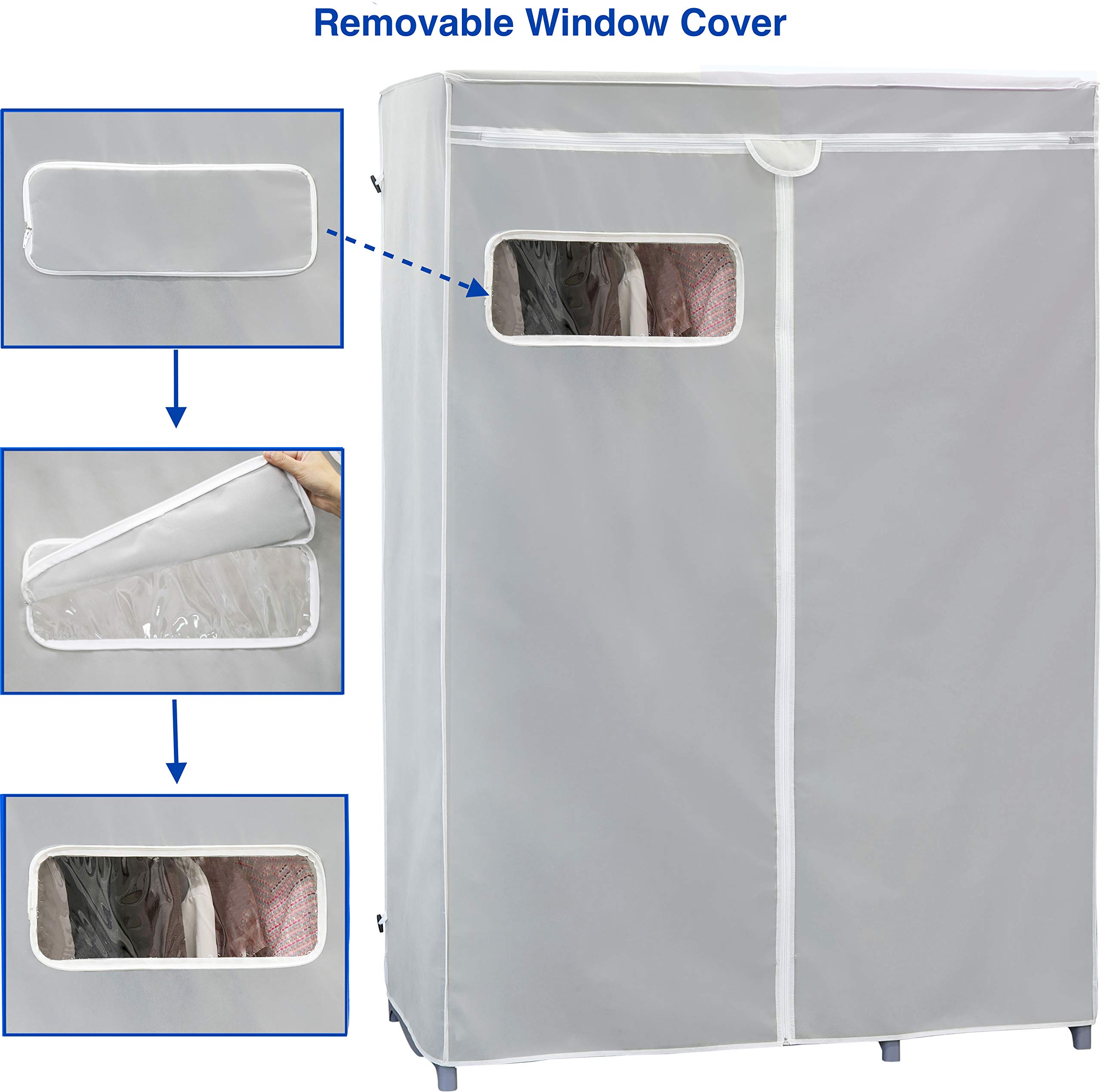 Freestanding Clothes Organizer with Cover - Grey Closet Storage for Bedroom, Closet & Laundry Room | Simple Houseware Garment Rack for Hanging Clothes, Jackets & Accessories