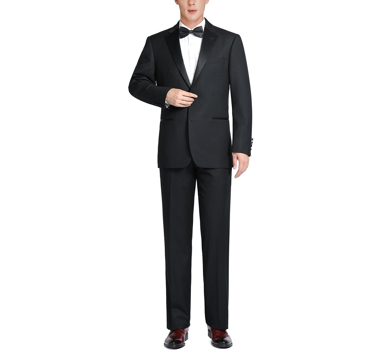 Alessandro Vitello by Renoir 100% Wool Satin Notched Lapel Classic Fit 2-Piece Tuxedo Suit RI508 - Perfect for Weddings, Prom, Black Tie Events & Formal Occasions