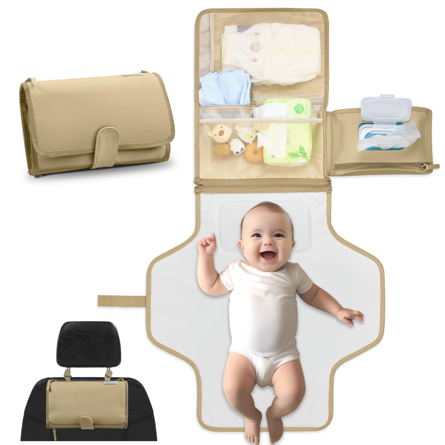 Portable Baby Diaper Changing Pad - Waterproof Travel Changing Mat for Newborns & Infants - Foldable Diaper Station for On-the-Go Parents - Perfect Baby Shower Gift & Nursery Essential - Sahara Tan - Ideal for Travel, Outings, and Home Use