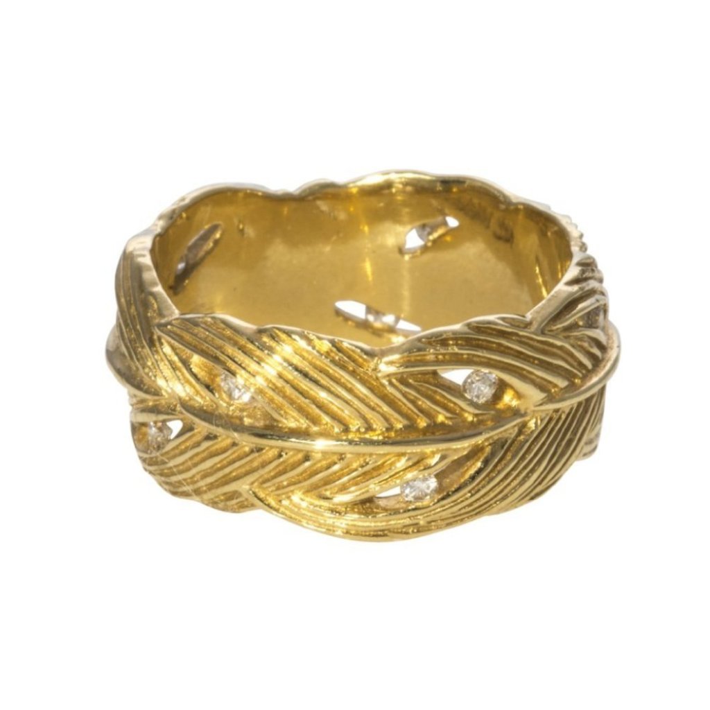 Grainger McKoy Wide Feather Diamond Ring for Women - Elegant 14K Gold Wedding Band, Anniversary Gift - Perfect for Bridal, Engagement & Special Occasions