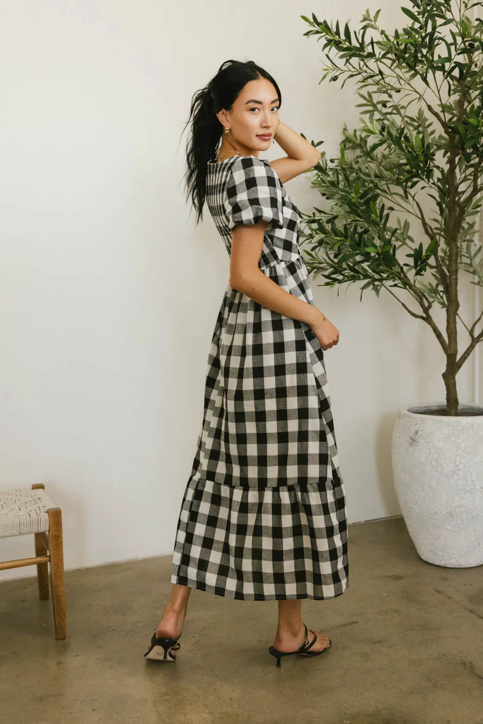 Jenna Gingham Maxi Dress in Black - Flowy Summer Dress for Women | Beach Wedding, Vacation Outfit, Casual Wear