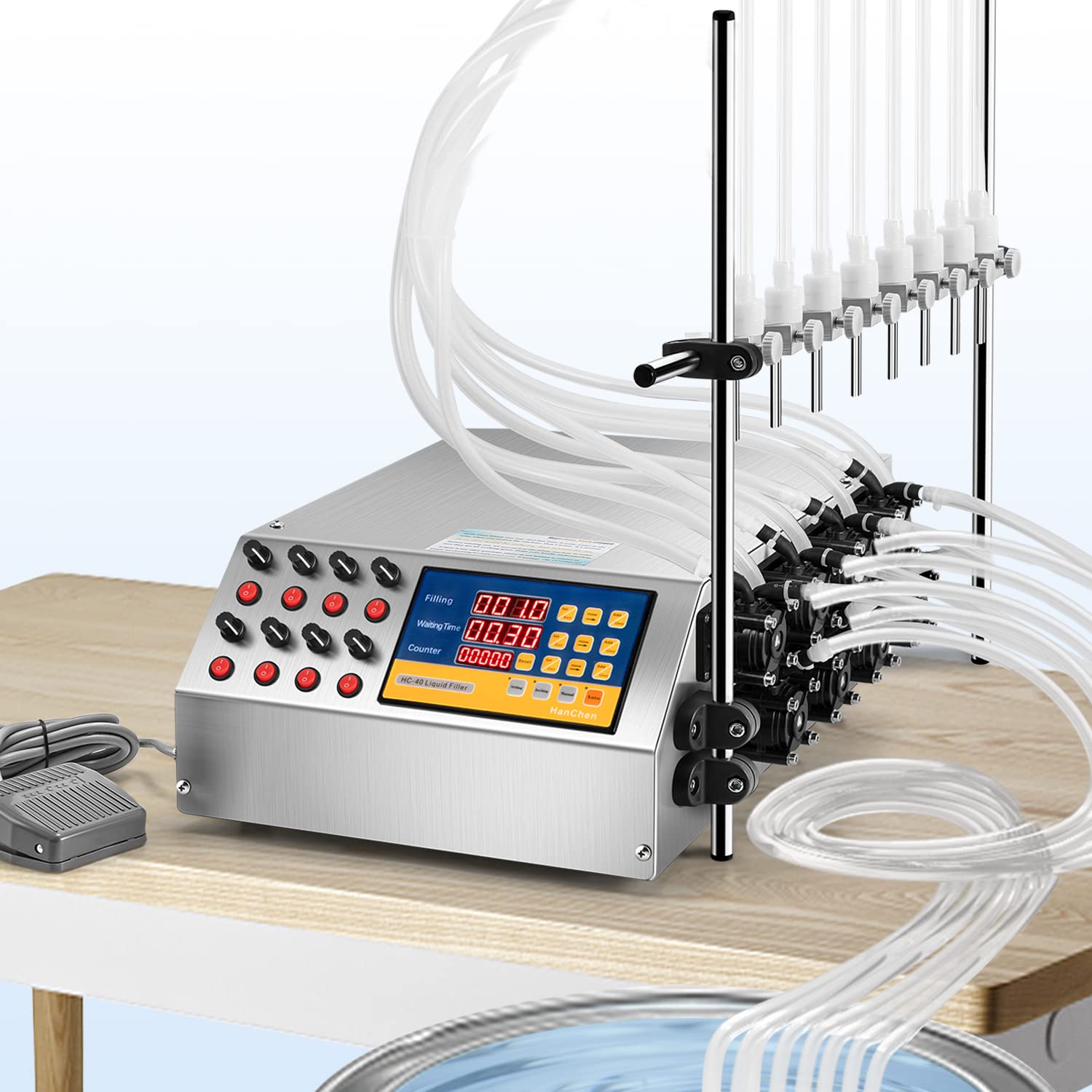 Hanchen 8 Head Liquid Filling Machine - 110V Peristaltic Pump Filler for Nutrient Solution, Biological Agents & Chemicals (0-700ml/min) | Corrosion & Heat Resistant | Ideal for Lab, Pharmaceutical & Industrial Use