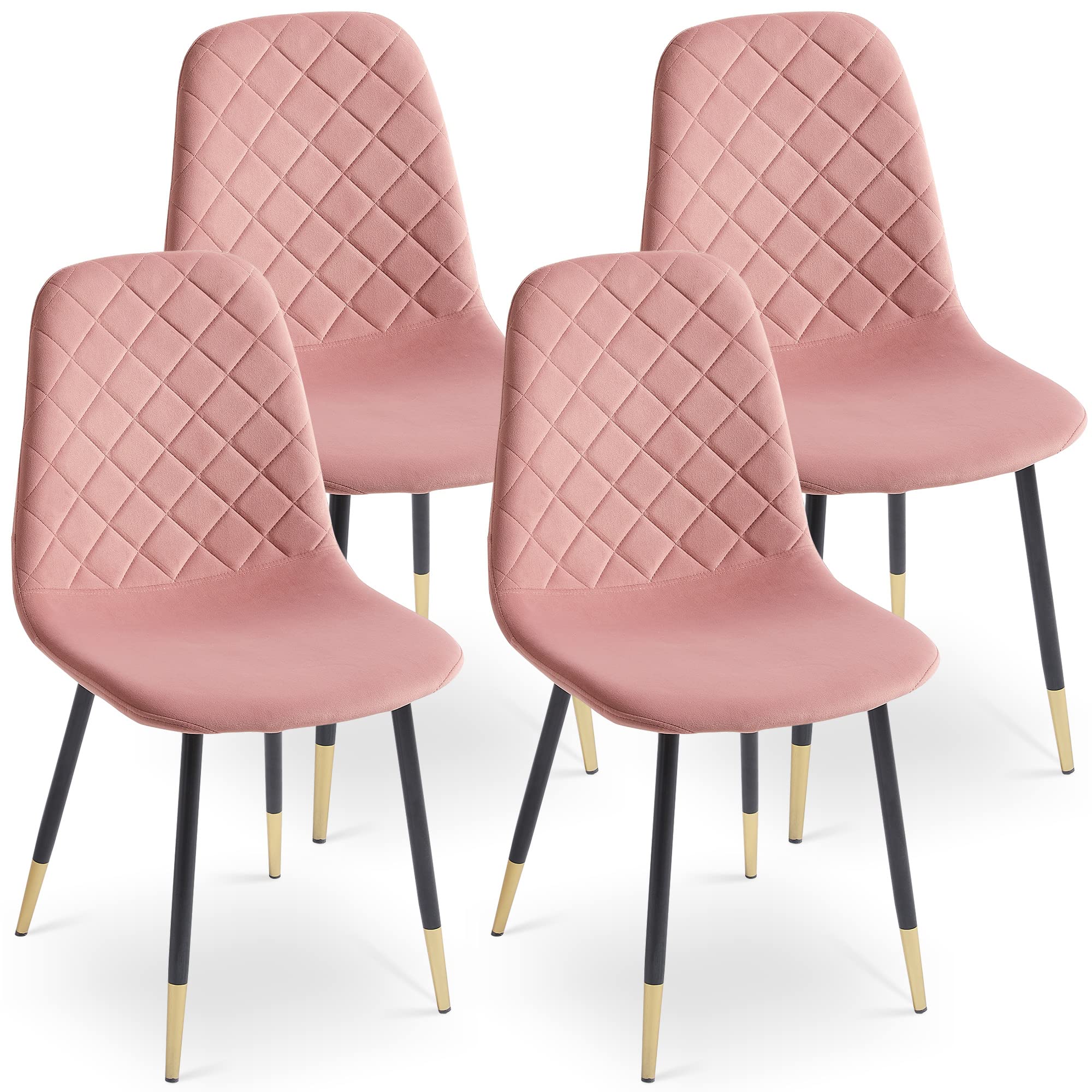 Leiln.z Set of 4 Modern Velvet Dining Chairs with Gold Metal Legs - Upholstered Accent Chairs for Kitchen, Restaurant & Dining Room (Pink) - Perfect for Home Decor, Small Spaces & Entertaining Guests